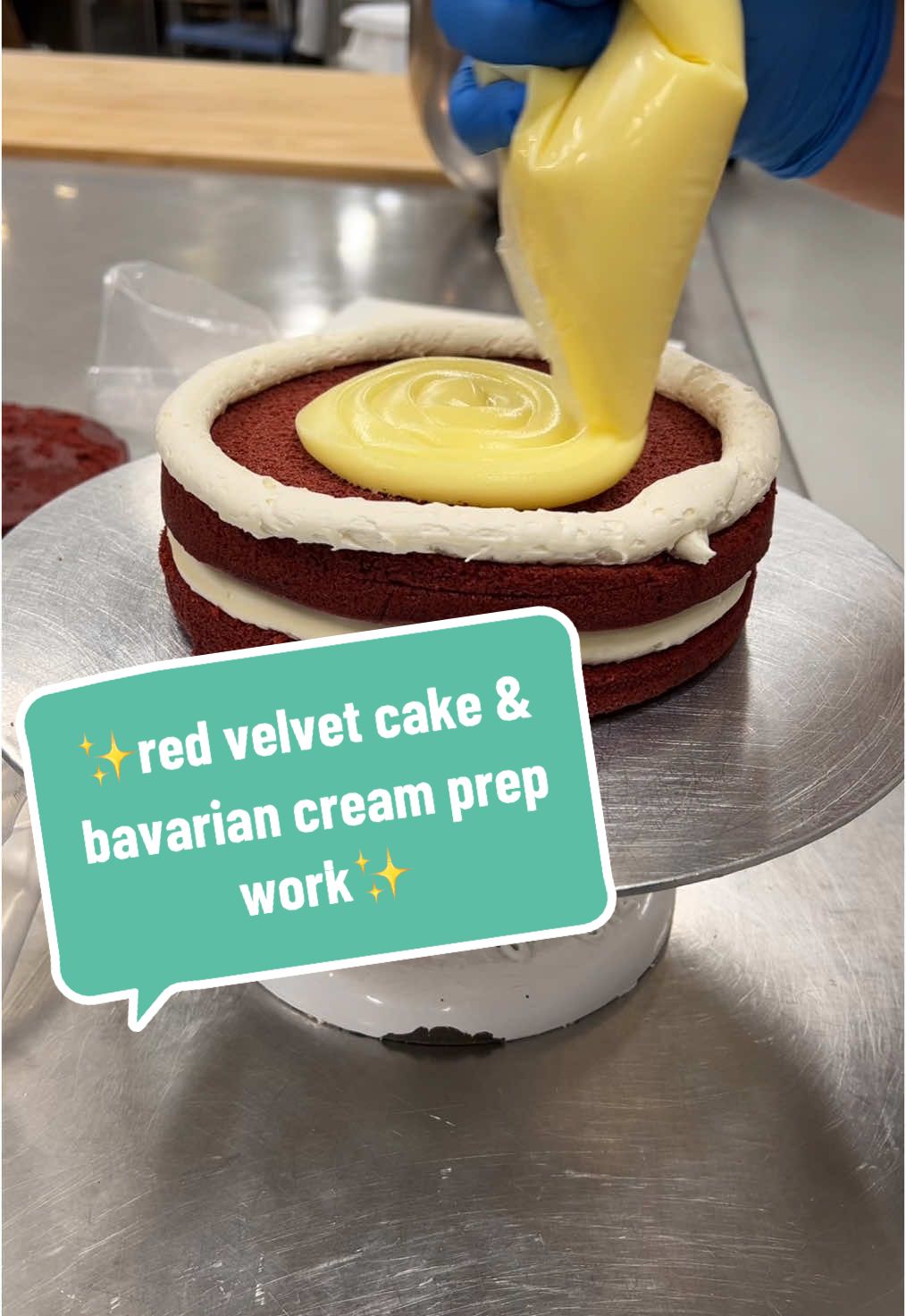 ✨red velvet cake & bavarian cream prep work✨ #creatorsearchinsights #cake #cakedecorating #fypシ゚viral #cakevideo #cakedecorator #caketok #buttercream #prep #redvelvet 