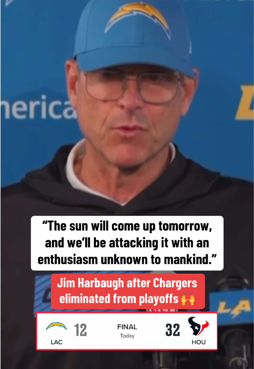 Harbaugh had some positive words after the Chargers’ season came to an end. (via @los angeles chargers) #nfl #football #nflfootball