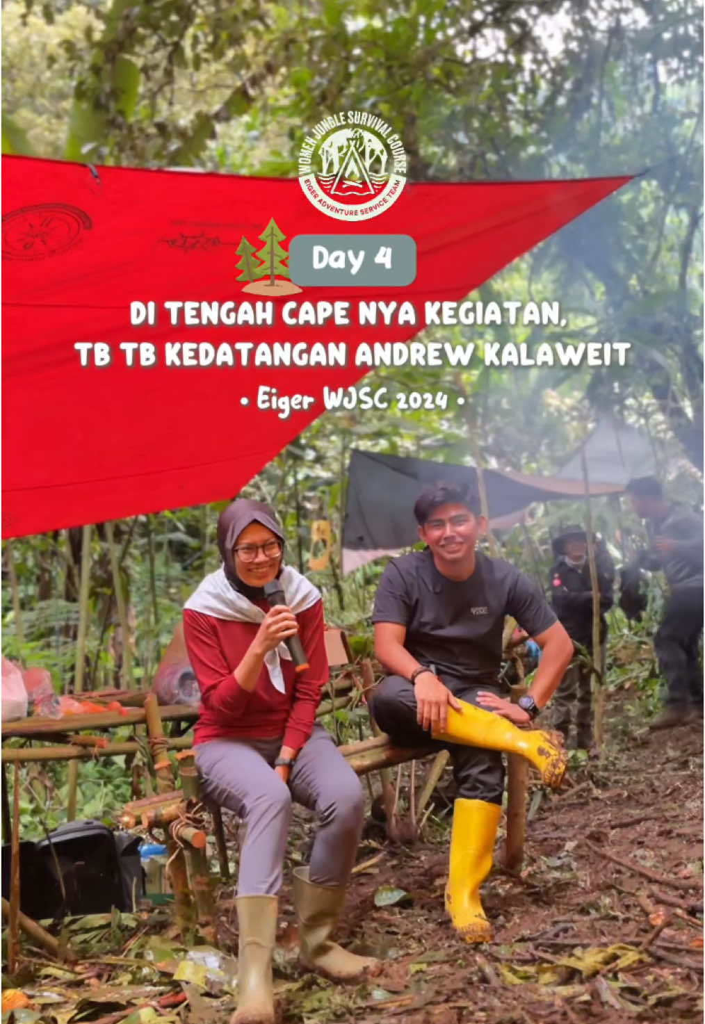 [Day 4 - WJSC Eiger 2024] Di hari ke 4 ini merupakan hari m kedua kita di hutan dan masih produktif banget dari pagi sampe malem tapi ketolong dan keobati si cape nya karena kedatangan @Andrew Kalaweit disini✨ so happy for today!!! @eigeradventurestore.id @Eiger Women  #valendale #sihitamsikecil #wjsc2024 #eigeradventure 