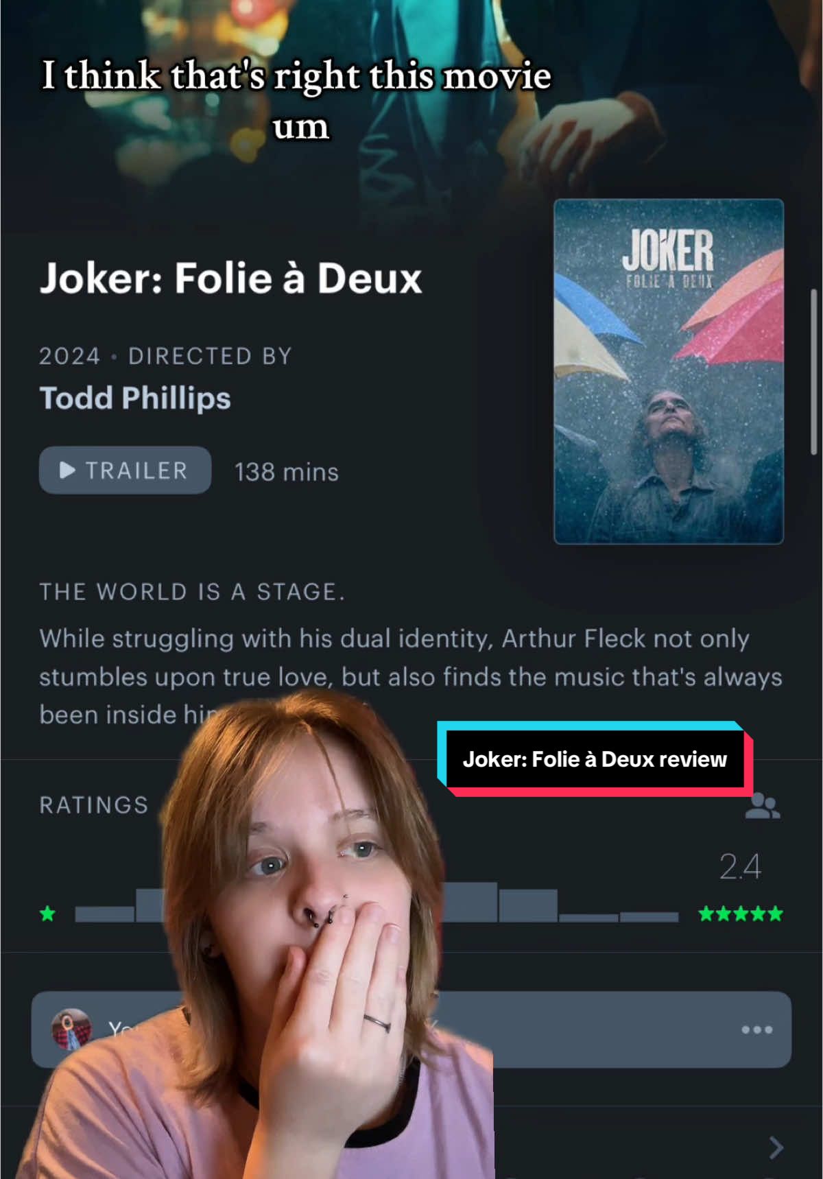 Joker: Folie à Deux movie review ❤️❤️❤️❤️❤️🖤🖤🖤🖤🖤 (5/10)  #greenscreen #jokerfolieadeux #fyp #moviereview #joker #ladygaga 