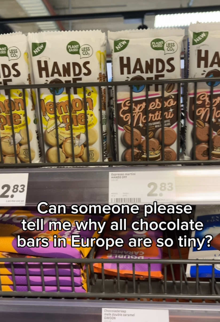 I know that portion sizes can be out of control in the US, but only seeing chocolate bars three times smaller than what i’m used to was really a shocker to me tbh😅 Why are Europeans eating on survival mode with their tiny portions, as if Russia has already invaded? #fy #fyp #expat #american #amsterdam #holland #netherlands #amsterdam #americanexpat #europe #supermarket #cultureshock 