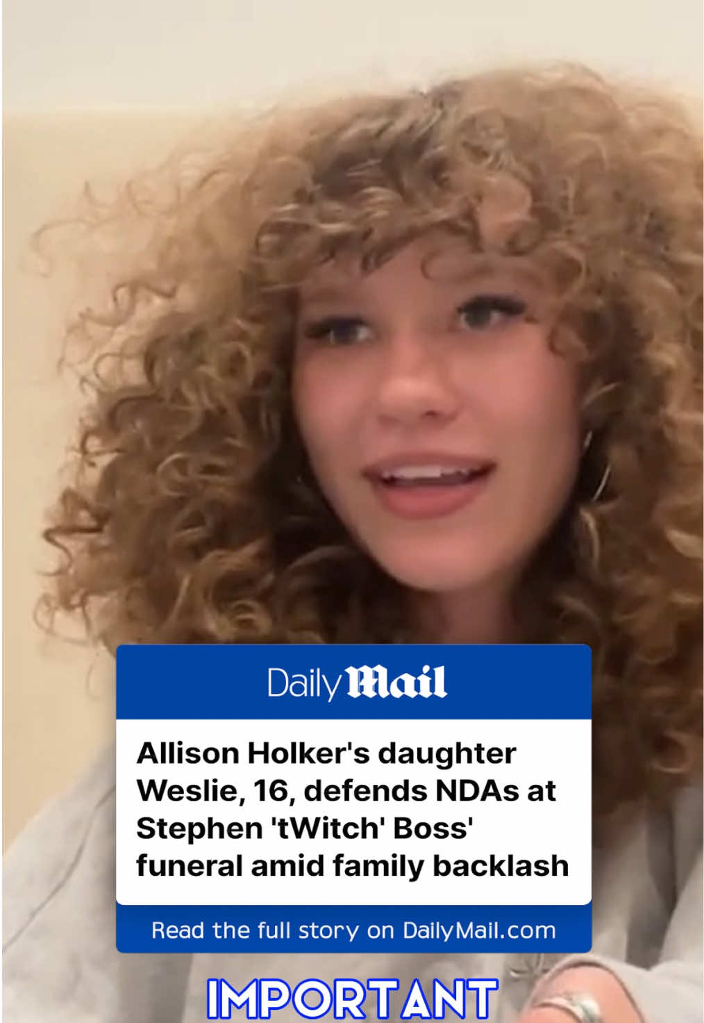 Allison Holker's teenage daughter Weslie has come to her defense amid backlash she's facing for asking mourners to sign an NDA at husband Stephen 'tWitch' Boss' funeral in 2022. Weslie, 16, used Instagram Live on Friday to address the cyberbullying she and her 36-year-old mom have received. 'My stepdad’s been gone for two years and I’m still getting hate comments,' she said in the clip. Read the full story on DailyMail.com 🎥 weslie.renae / Instagram #tWitch #celebrity #news #celebrity #funeral #nda 