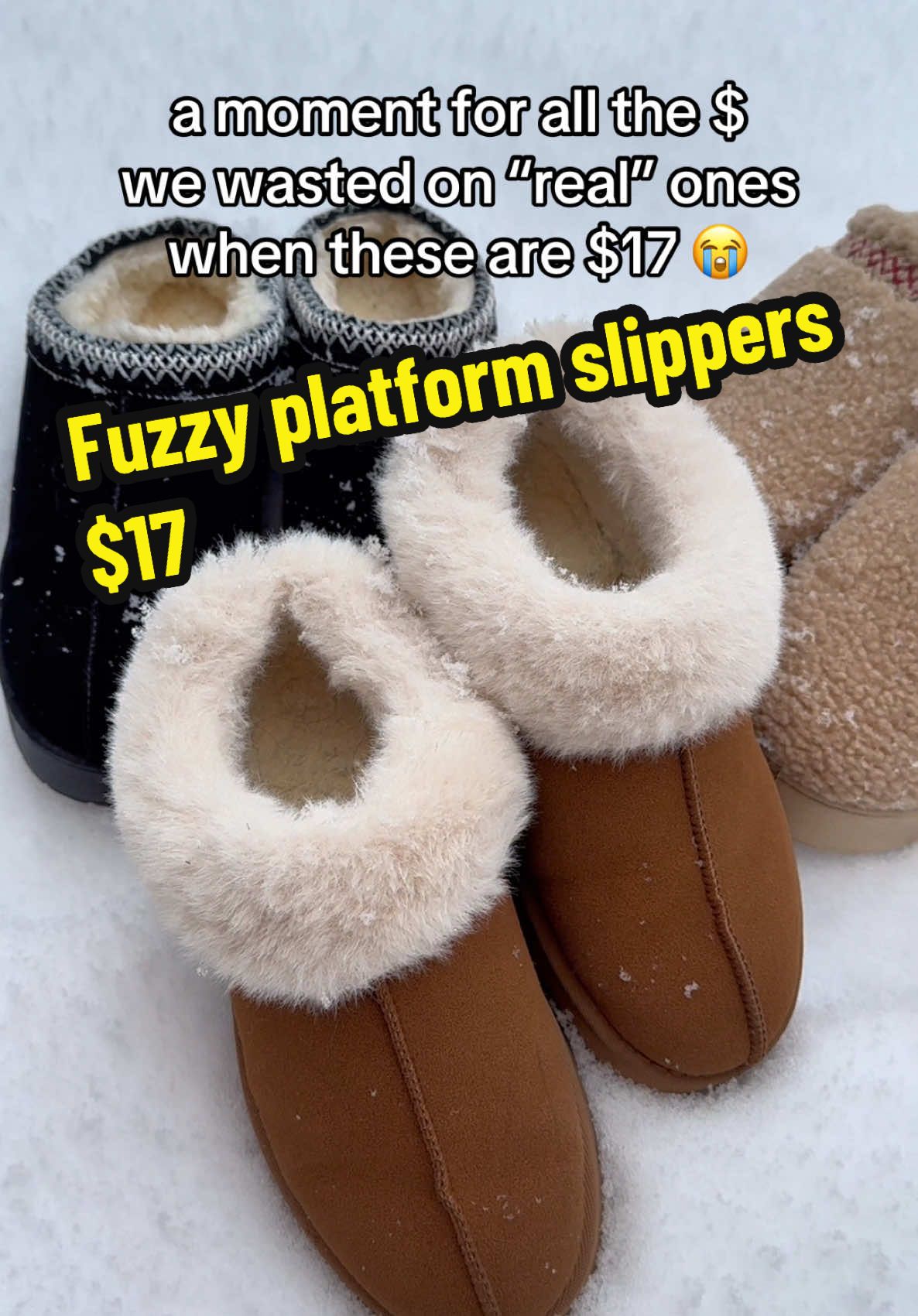 The difference is untellable 😩 #winter #fashion #platformslippers #tiktokshopfinds #deals fuzzy platform slippers tagged from TikTok shop 🫶