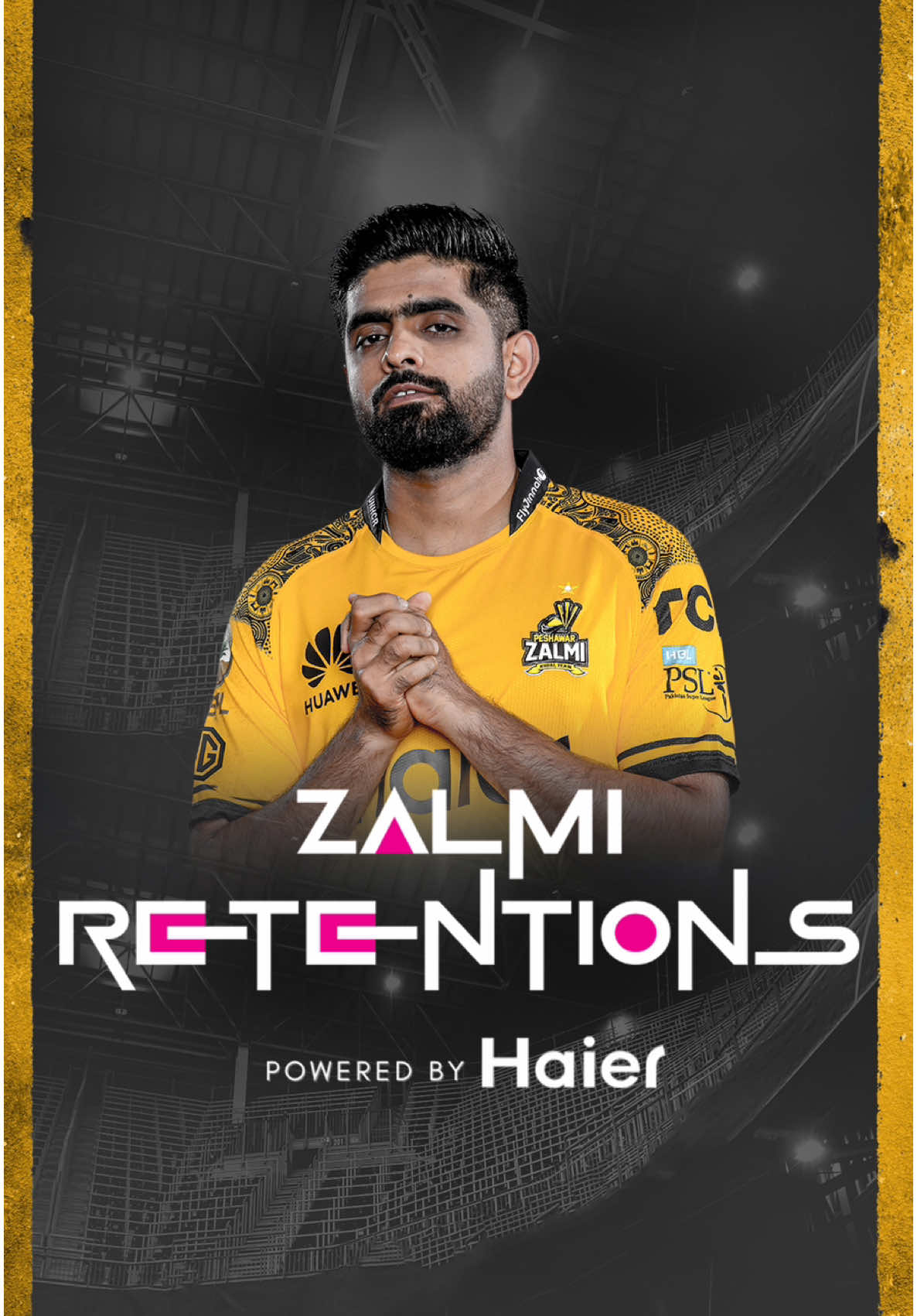 #ZalmiRetentions Powered by Haier 👑 Babar Azam, the all-time leading run-scorer in #HBLPSL, is back to thrill us all with his graceful cover drives 💛 He gets retained in Platinum Category 🙌 #Zalmi #YellowStorm #HBLPSL10 #HBLPSLDraft #Haier 