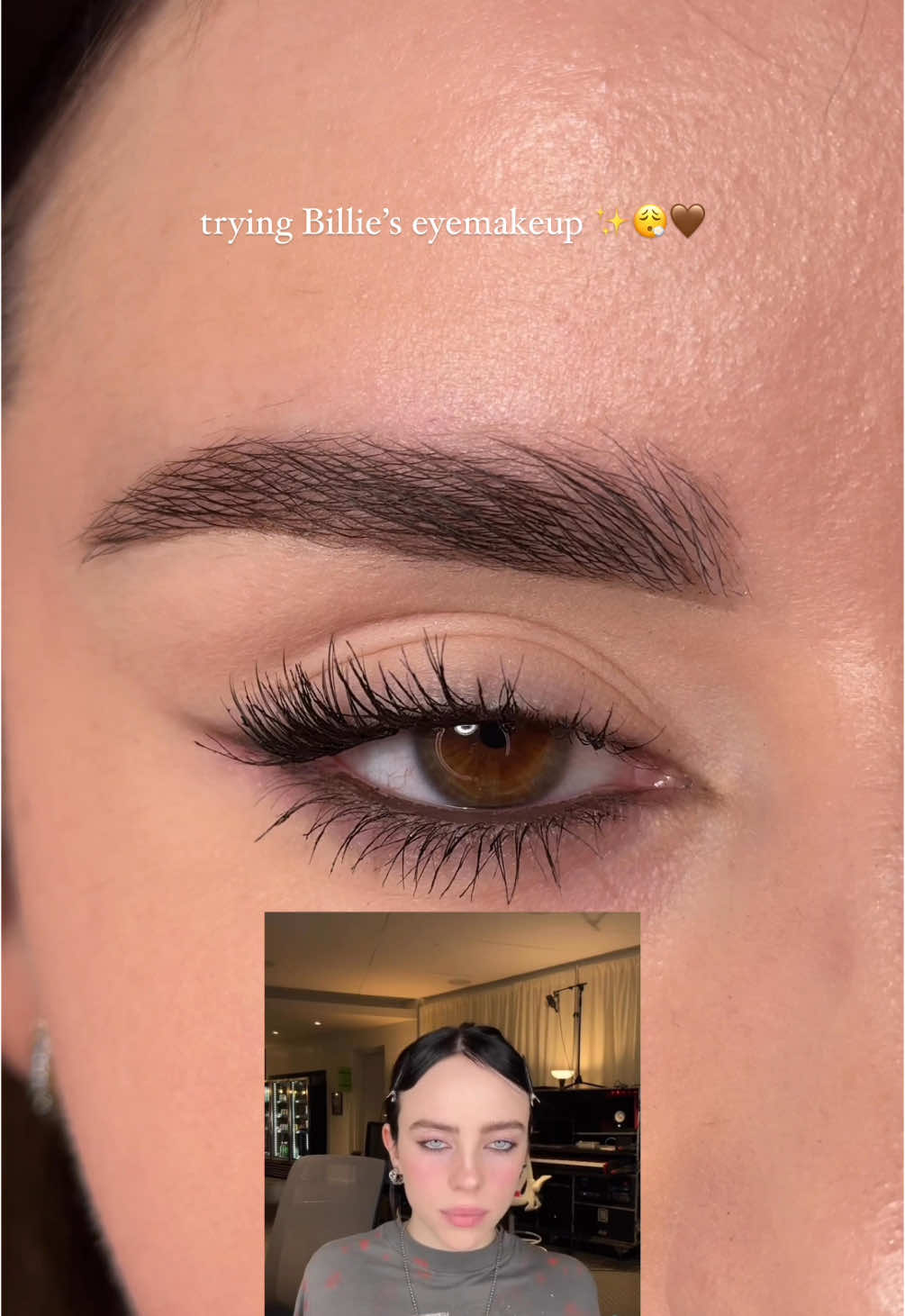 trying @BILLIE EILISH eyemakeup ✨😮‍💨🤎|  yes or no? 🤔 #makeupinspo #billieeilishmakeup #makeuptutorial #eyemakeuplooks 