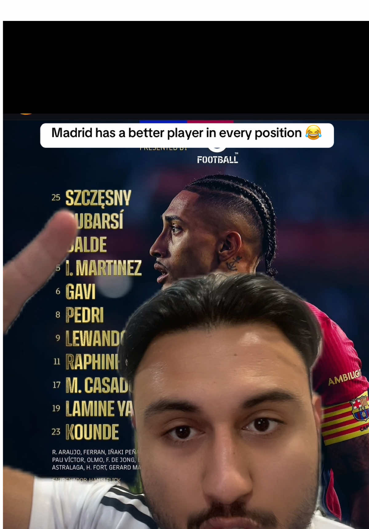 Real Madrid has a better player in every single position 😂 #madrid #barcelona #ElClasico #fypシ #Soccer #football #vinijr 