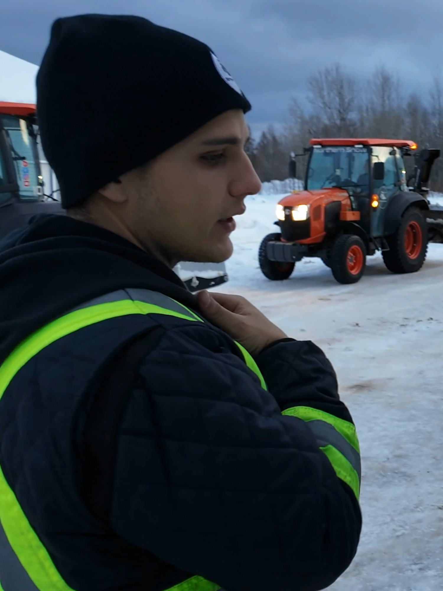 Fueling up for round two ☕ #snowremoval #snowplowing #snowseason #snowblowing #snowblower #snow2025 #winterbusiness #snowtractor #kubotatractor #johndeere #normand #tractor #pronovost #businessowner