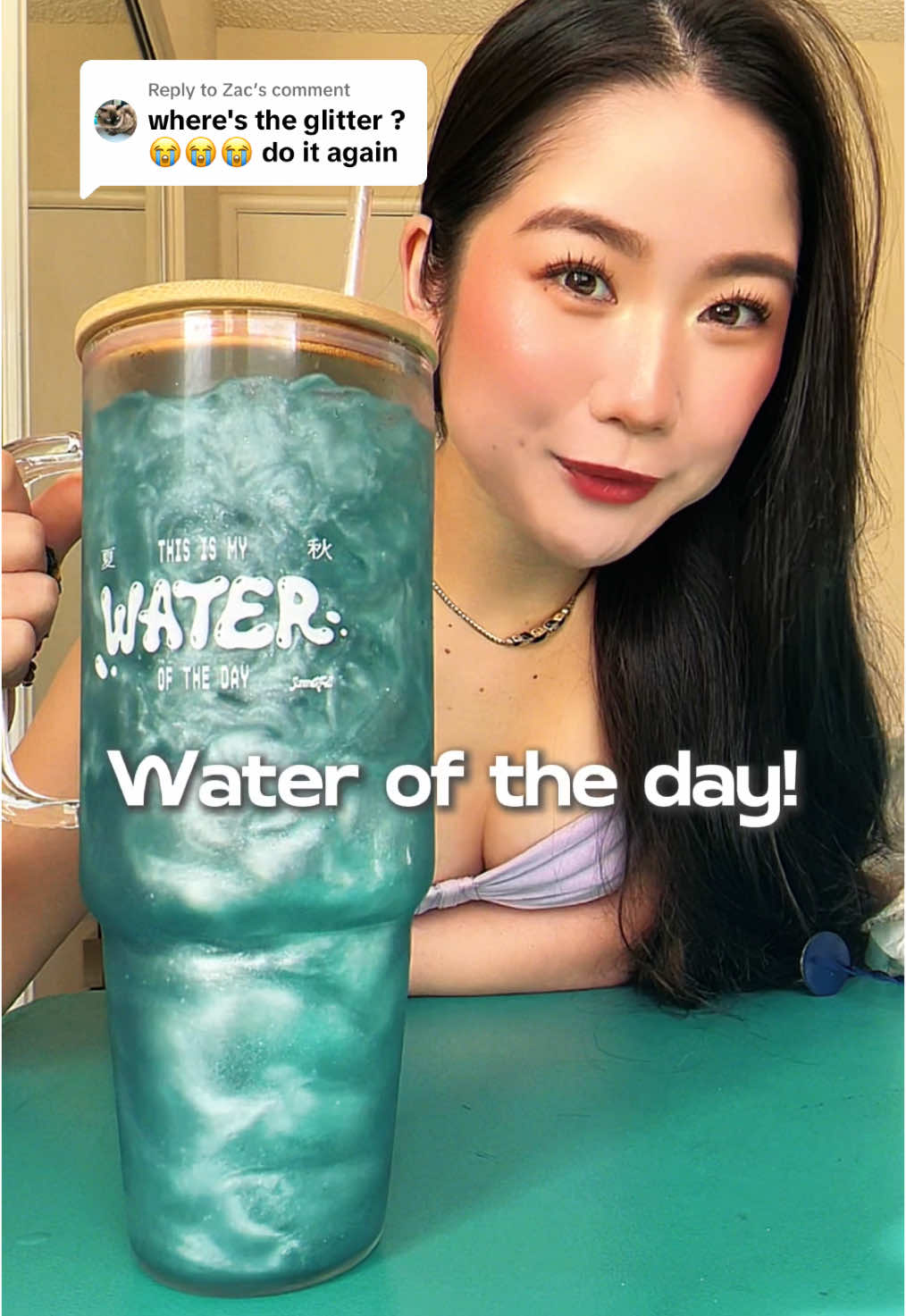 Replying to @Zac happy Sunday!🩵 let’s make a pretty mermaid blue water WITH glitter this time😂✨ only 1 day to go until SummerFall launches in Tokyo guys!!🤩 are you as excited as I am?!🥴 #summerfallsake #sake #drinktok #summerdrinks #wateroftheday #watertok #sparklingsake #water #stayhydrated #drinkwater #waterrecipe #flavoredwater 