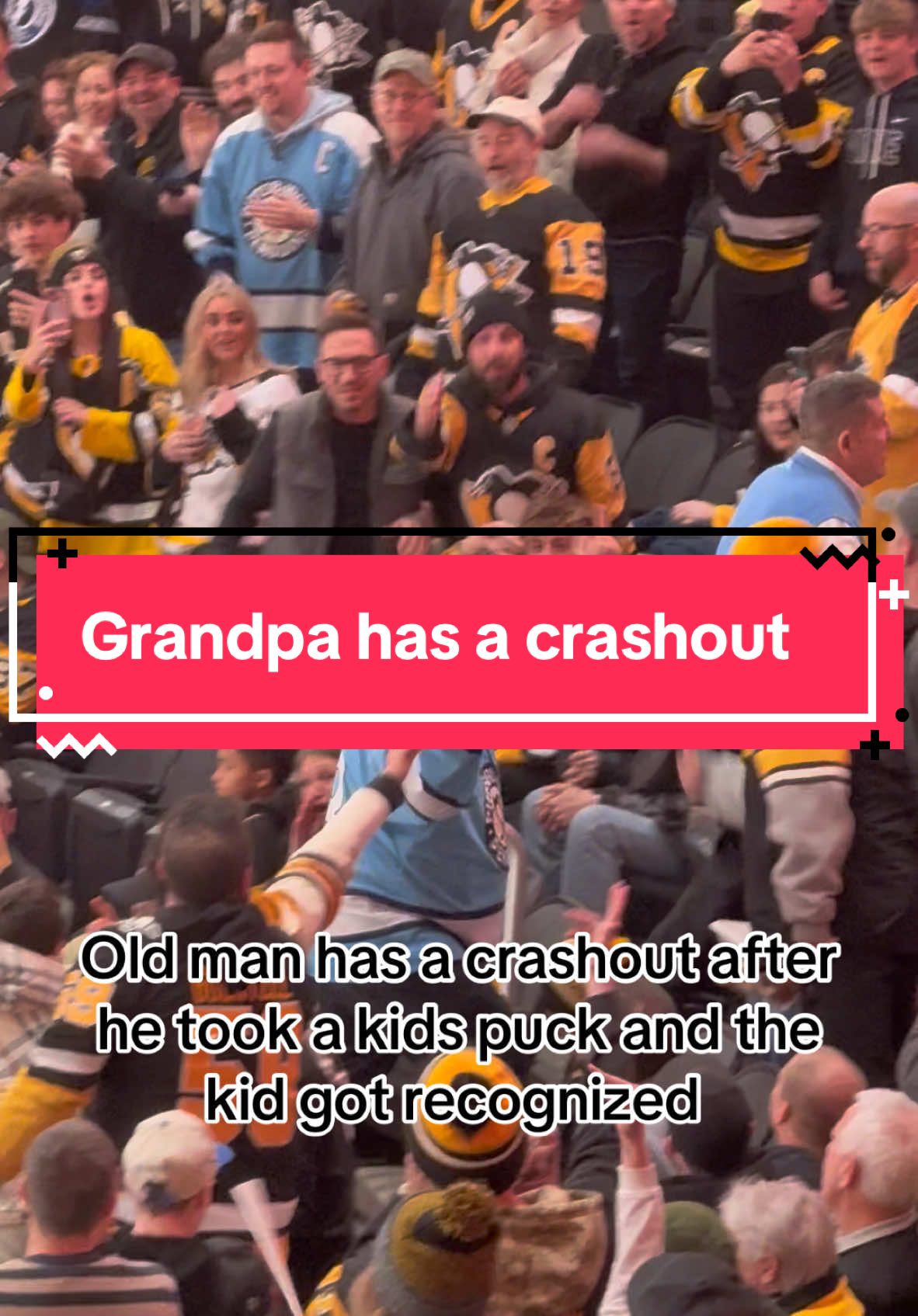 That old guy took a pick from a kid and then the kid got recognized and the grandpa crashed out #crashout #hockey #penguins #fyp 