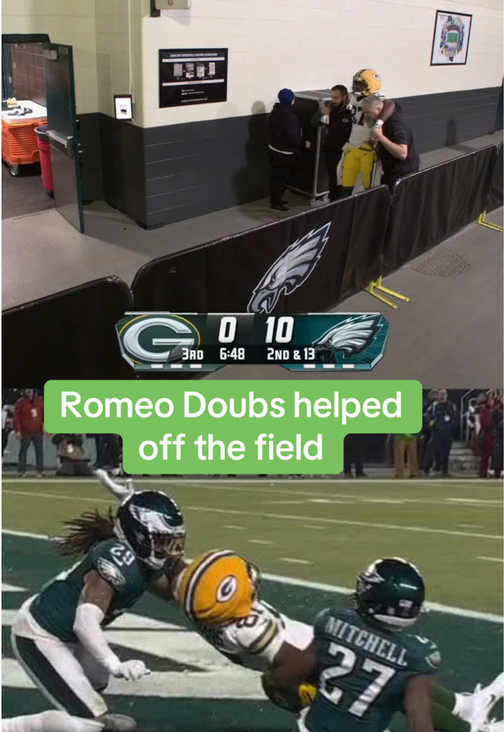 Romeo Doubs is being evaluated for a concussion #packers #nfl #football #eagles #NFLPlayoffs #greenbay #philadelphiaeagles 