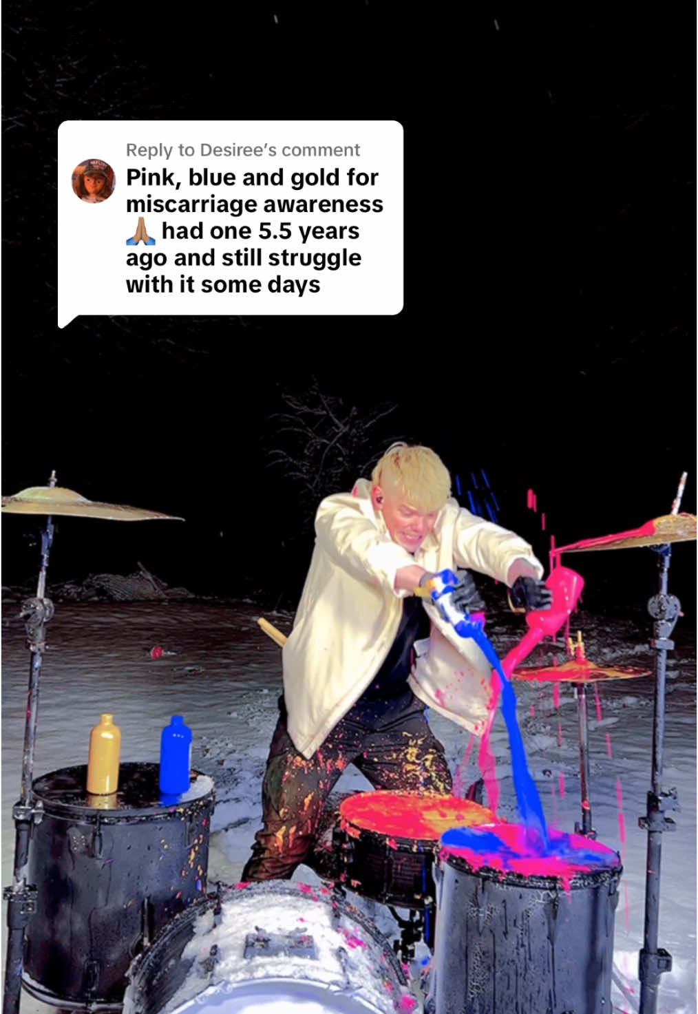 Replying to @Desiree Yes. 🩷💙💛 #foryou #awareness #drums #paint #miscarriage 