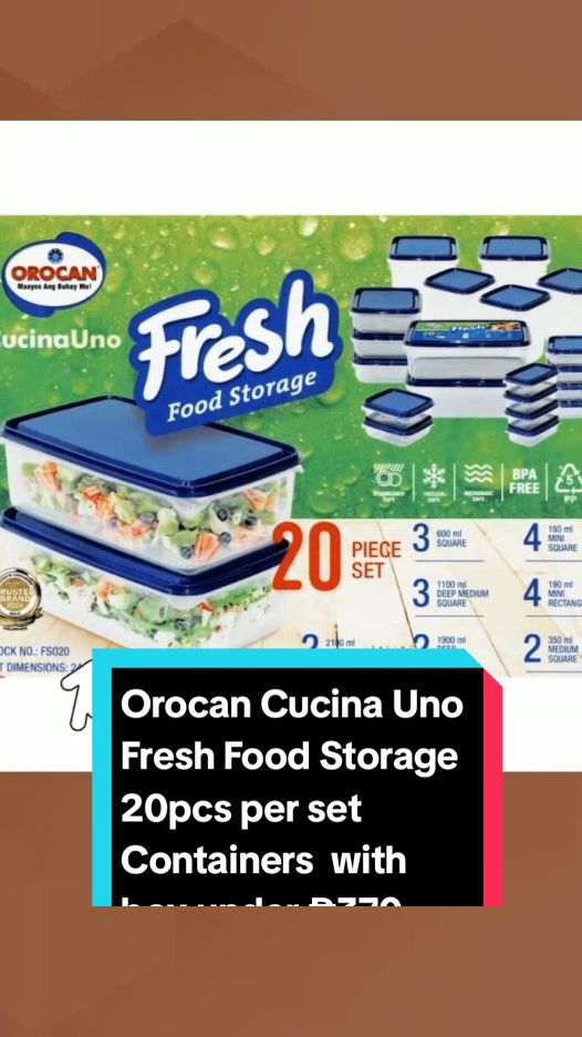 Orocan Cucina Uno Fresh Food Storage 20pcs per set Containers  with box under ₱370 pesos! Don't miss out! Tap the link below! #foodstorage #foodcontainer #TikTokShop #tiktokfinds #TikTokFashion #tiktokaffiliate #tiktokph #LearnOnTikTok 