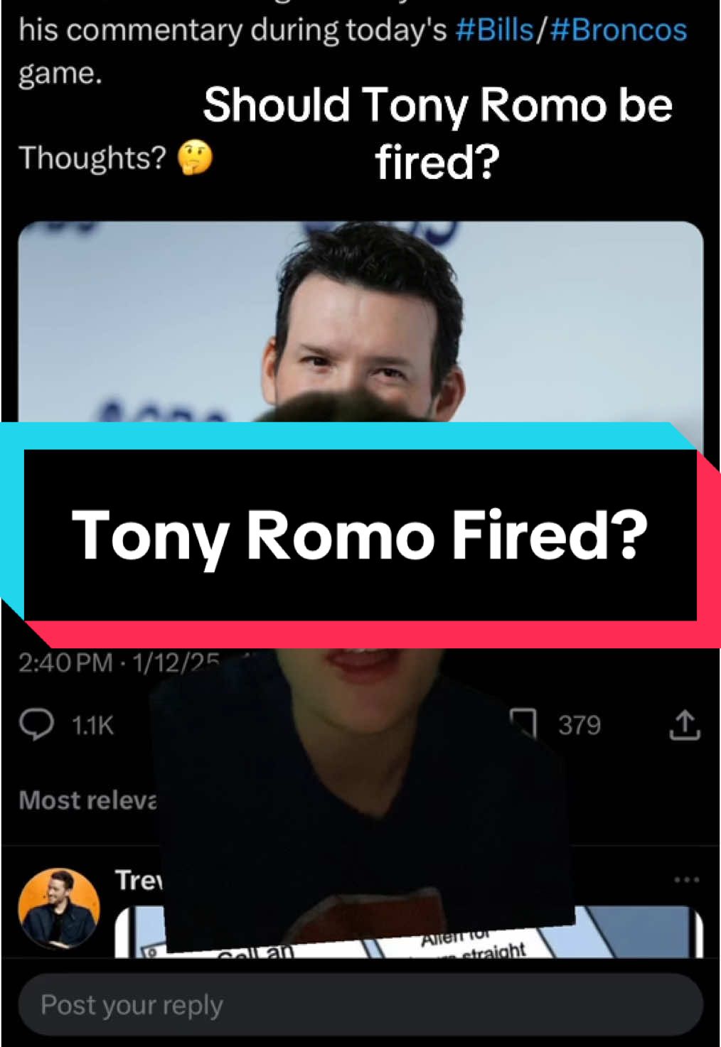 Should Tony Romo be fired? #nfl #broncos #NFLPlayoffs #SuperBowl #sports #broncos #bills #fyp #football #trending 