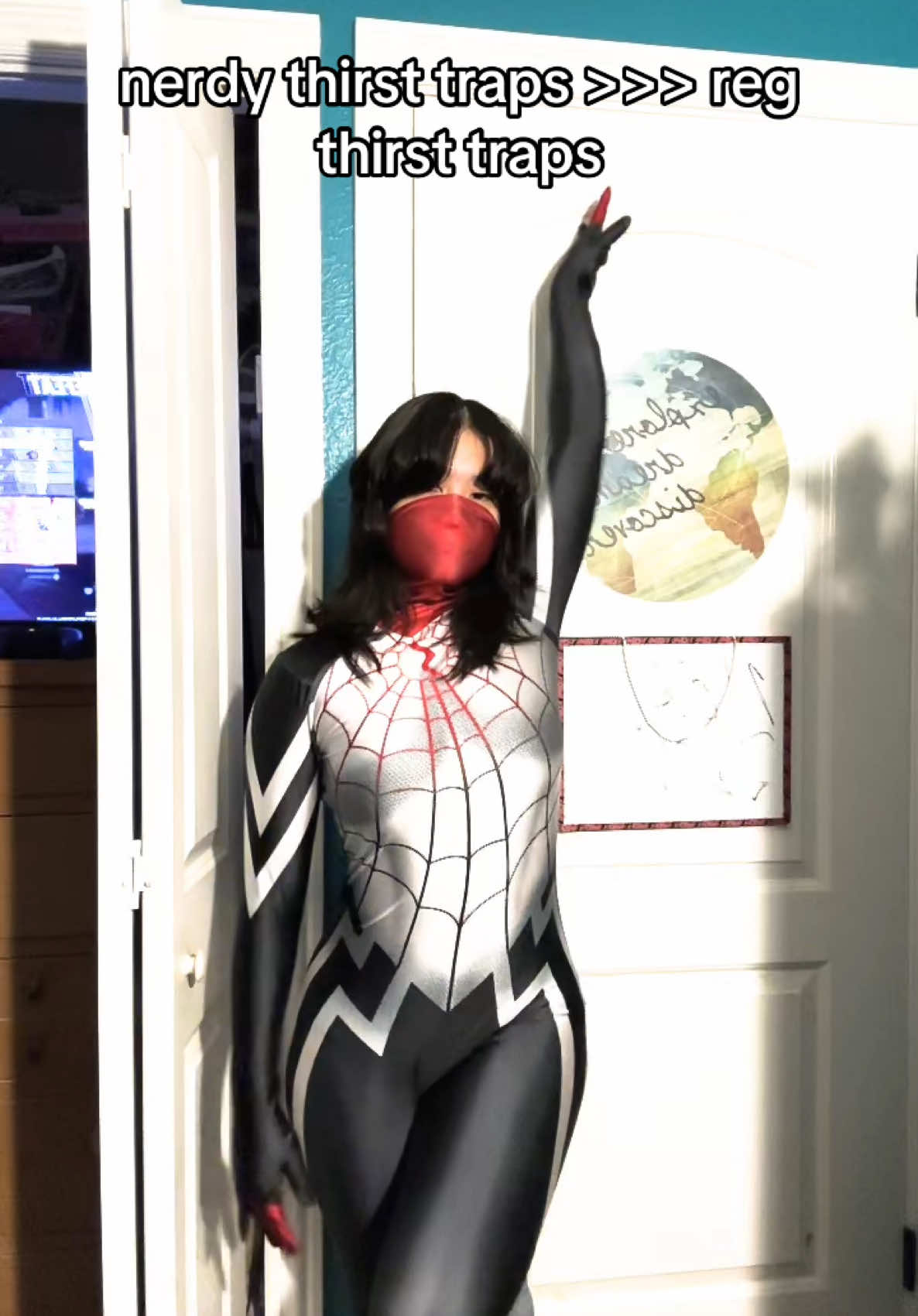 was this an excuse to use this audio? the world may never know #silk #silkcosplay #cindymoon #cindymooncosplay #marvel #spiderman #spidermancosplay 