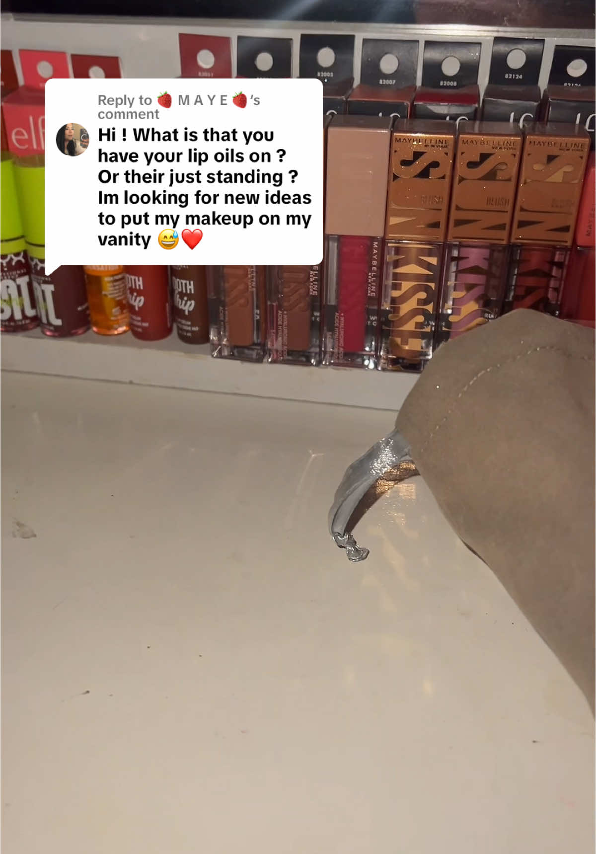 Replying to @🍓 M A Y E 🍓 Hope this is a better view for you bestie 🖤✨ #vanity #vanitymirror #elfcosmetics #nyxcosmetics #maybelline #vanitysetup 