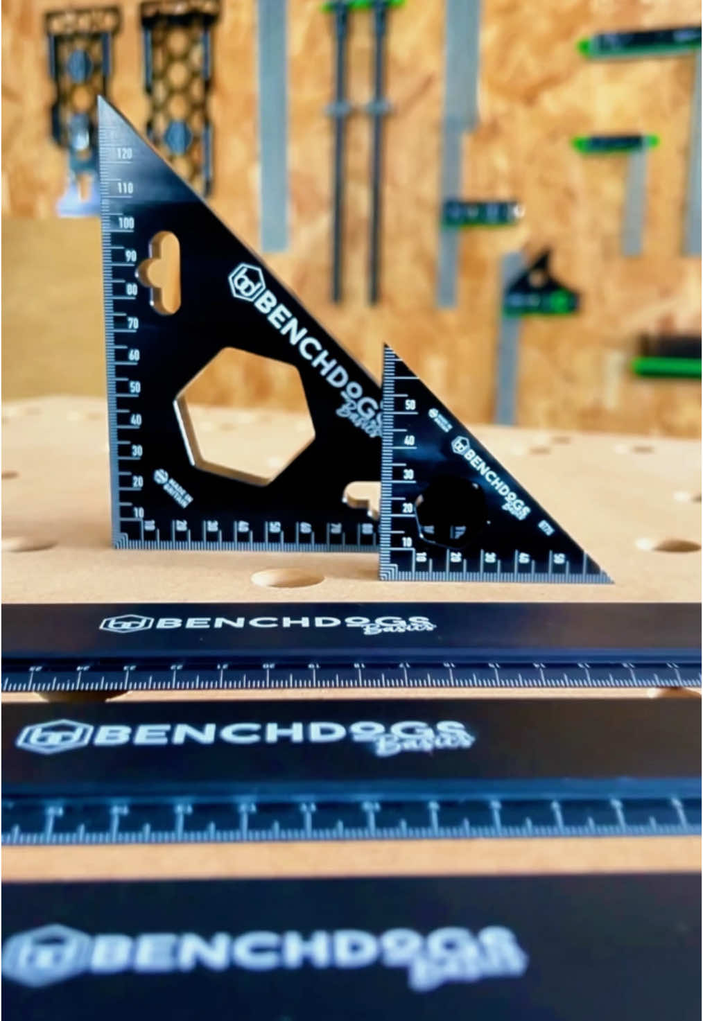 Discover the ultimate woodworking companions from Benchdogs! The Basics Rulers provide precise, straight lines in three convenient sizes. The BT140 Clamping Square ensures perfect 90° and 45° angles for quick and accurate assembly. Meanwhile, the BT70 Setup Square stands upright, making machinery adjustments a breeze. Each tool is meticulously crafted from aircraft-grade aluminium, delivering the precision you can rely on. Shop now on our website! . #WoodworkingTools #BenchdogBasics #PrecisionWoodworking #DIYWoodwork #WorkshopTools #MadeForMakers #WoodworkUK #Craftsmanship #ToolsOfTheTrade #MakersGonnaMake #CustomWoodwork #WorkshopGoals 