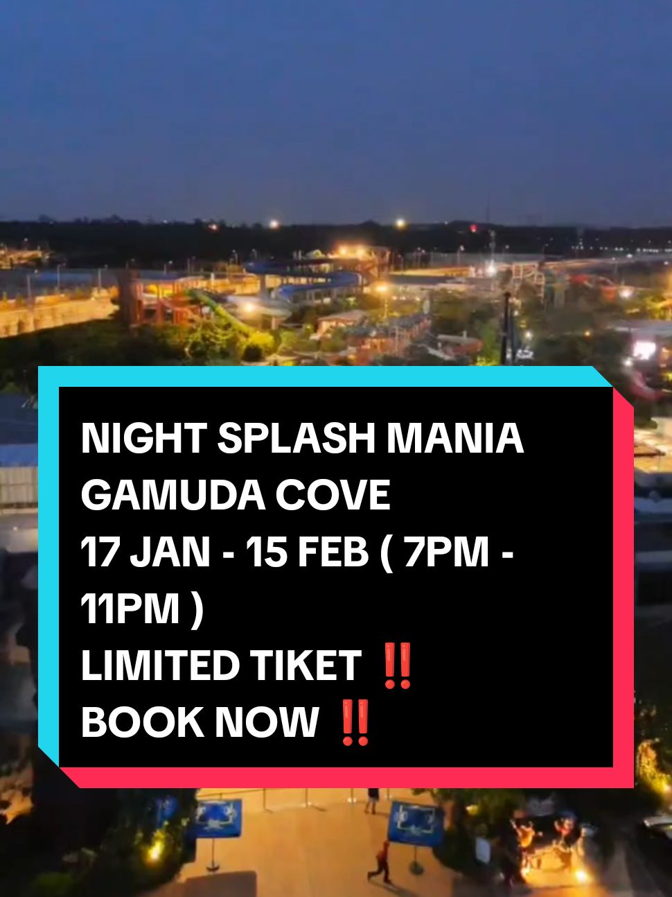 [PROM0] 💦 NIGHT PARK @ SPLASH MANIA GAMUDA COVE WATERPARK 📍 Jalan Cove Sentral 4, Bandar Gamuda Cove 42700 Dengkil LIMITED TICKET ‼️ FAST PAYMENT ONLY ‼️ SERIOUS BUYER ‼️ 🎫 OUR BEST PRICE 👉 RM 70 Adult Per Pax *Child/Senior use adult price *FREE below 90cm 💸 WALK IN RATES : RM 75 PER PAX 🎫 Inclusions: ✅ 1 x Night Splash Ticket ✅ RM 10 Food Voucher. *Present e-ticket to redeem RM 10 Food voucher at ticketing counter before entry the park. 🕖 OPERATING HOURS: ▪️Available Dates:  ✅ 17 JAN - 15 FEB (7 PM -11 PM) ⭐Ticket price includes all rides: 📍𝐀𝐜𝐭𝐢𝐯𝐢𝐭𝐢𝐞𝐬 𝐢𝐧𝐜𝐥𝐮𝐝𝐞: ✅ Twin Turbo ✅ Titanic Experience ✅ Amazonia ✅ Omba'King Cove ✅ Ravage River ✅ Whacka Boom Boom ✅ Rush Havoc ✅ Shaka Waka ✅ Plunge ✅ Sumaumeira Drop ✅ Maniac Racers ✅ Wild Rush ✅Typhoon Terror ✅ Curl & Swirl ✅ Monsta ✅ Twista ✅ Swaggy's Cliff ✅ Splash Sploosh ✅ Tiny Twista ✅ Mini Monsta ✅ Mini Mania ✅ Spills & Thrills ✅ Atlantis VR ✅ Treasure Tower ✅ Whoopa Loopa ❌EXCEPT for pay-per-ride activities (Surf Mania, Zoomi’s Runway & Sky Leap) ❌Tube, locker, cabana rental ⚡Instant Confirmation 🗓️ FIXED DATE 📲 Show mobile E-ticket #nightsplashmania #nightparksplashmania #splashmania #gamudacove #themeparkmalaysia #tikettamantemamurah #eticket #tiketmurahonline #trustedseller #tiketmurah #followmenow #booknow 