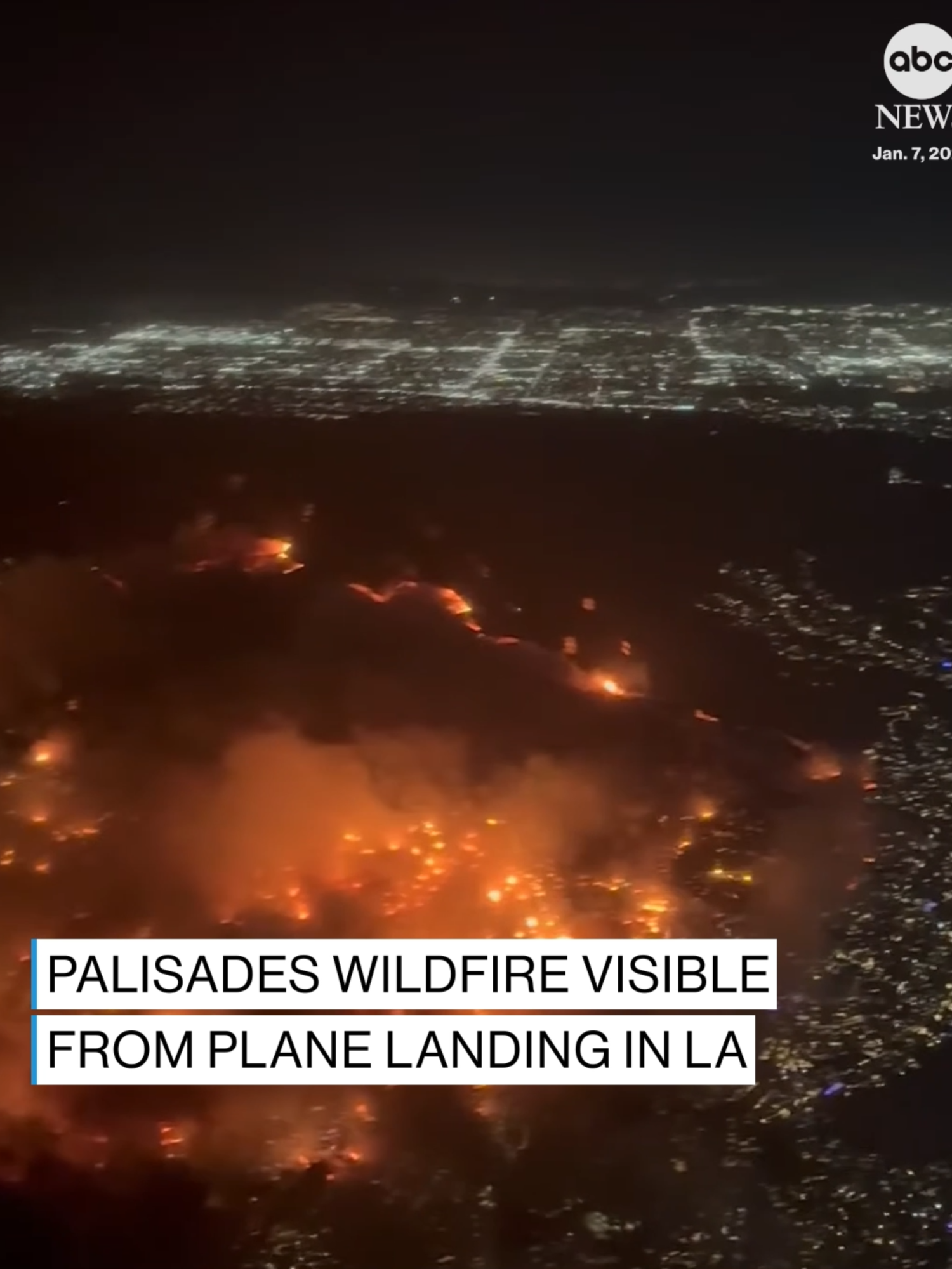 A plane landing into LAX airport in Los Angeles had a full view of the raging Palisades Fire against the backdrop of the dark night sky last week. #news #weather #california