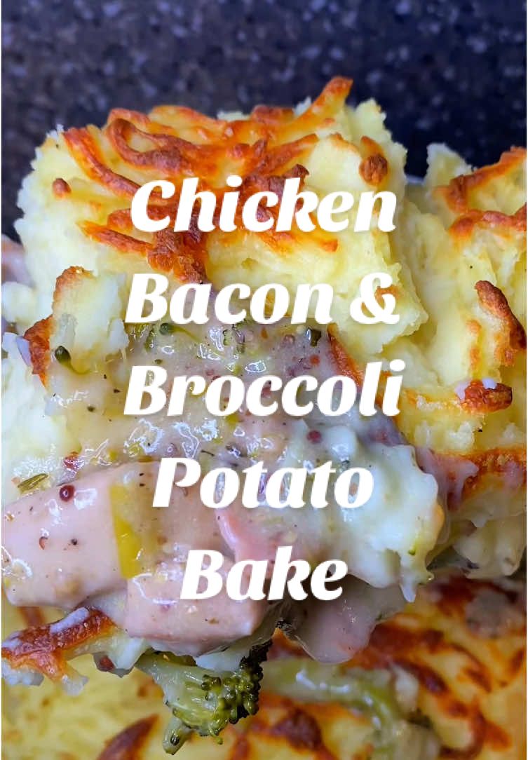 Chicken, Bacon & Broccoli Potato Bake   Serves 4-6   Ingredients 800g Potatoes (Mashed) 400g Chicken (Diced) 150g Bacon (Chopped) 200g Leek (Sliced) 20g Butter 300g Broccoli (Florets)   1 Tbsp Wholegrain Mustard 1 Tbsp Garlic (Minced) 1 Tsp Mixed Herbs ½ Tsp Salt 1 Tsp Pepper 2 Tbsp Plain Flour 400ml Chicken Stock 100ml Crème Fraiche   80g Cheddar Cheese     Method   Start by peeling, chopping and boiling potatoes until soft.   In a preheated pan on a medium high heat, fry bacon for 2-3 minutes.   Add butter followed by sliced leek and fry for a few minutes until softened.   Then add chicken continuing to fry for a couple of minutes.   Add wholegrain mustard, garlic, mixed herbs, salt and pepper, mixing through.   Add flour, ensuring everything is fully coated.   Pour in chicken stock stirring through and then add crème fraiche.   Add broccoli, mixing through before covering on a medium low heat for 8-10 minutes.   Then uncover and simmer for 5 more minutes or until the sauce has thickened.   Transfer everything to an ovenproof dish or tin.   Mash the potatoes and evenly spread on top.   Top with grated cheddar cheese and then place in a preheated oven at 190 for 20 minutes or until golden on top.   And that’s it! #chicken #bacon #broccoli #potato #bake #comfortfood #winterfood #EasyRecipe #thefoodieparent  