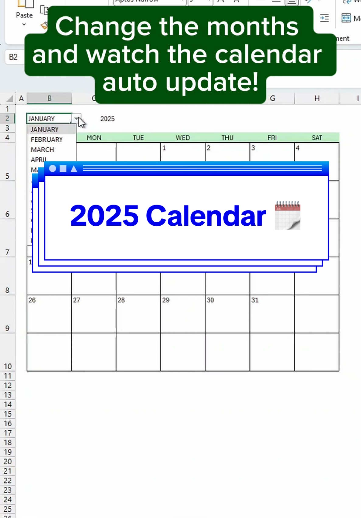 2025 Calendar in Excel‼️ #cheatsheets #excel #exceltips #googlesheets #spreadsheet #tutorial 