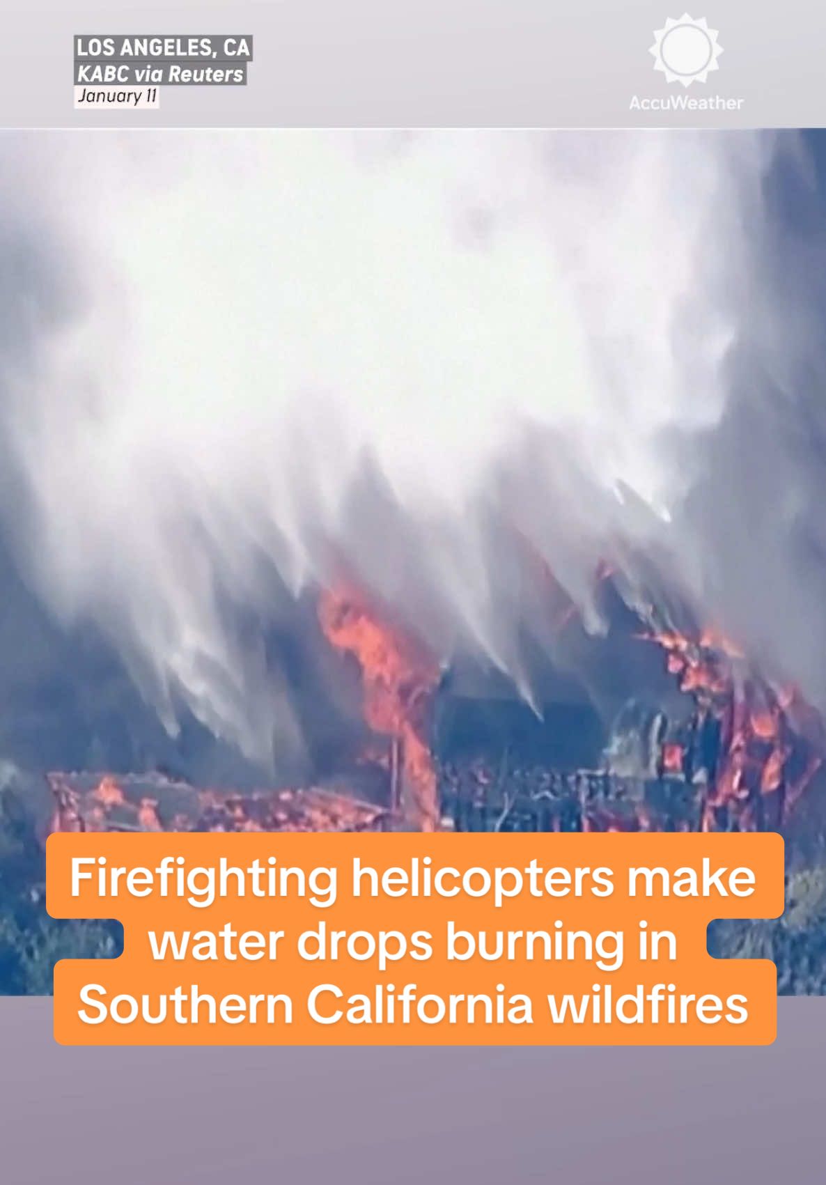 Watch as firefighting helicopters make water drops on homes engulfed in flames in the Palisades Fire over the weekend. ⁣ ⁣ #palisadesfire #fire #wildfire #socal #losangeles #firefighter #california #news #usnews #accuweather 