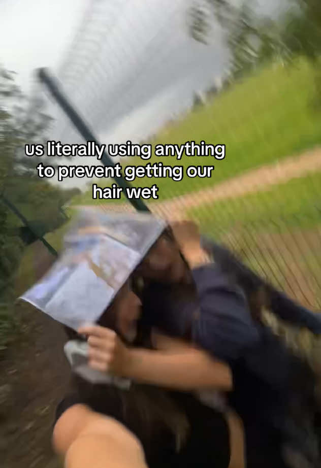 Keeping our hairs from getting wet at all costs. #rain #wethair #teens #funn #girls #funnyrelatablecontent #laughing #teensbeingteens #hairtok 