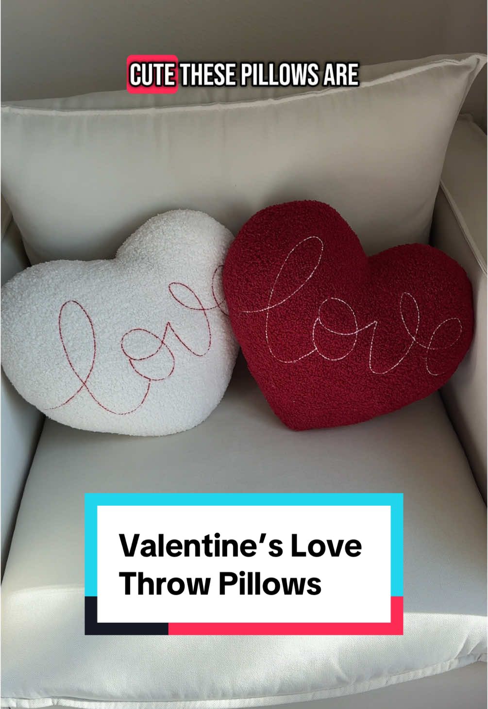 How CUTE are these heart shaped love pillows?! These throw pillows are perfect for Valentine’s Day decor, wedding or bridal shower gifts, or just to add a touch of LOVE to your home decor!❤️🤍🩷 #ValentinesDay #HeartPillow #Love #Hearts #Heart #HeartPillow #HomeDecor ##LovePillow##WeddingGift##BridalShower##BridalShowerGift##Cute##ThrowPillows##AccentPillows