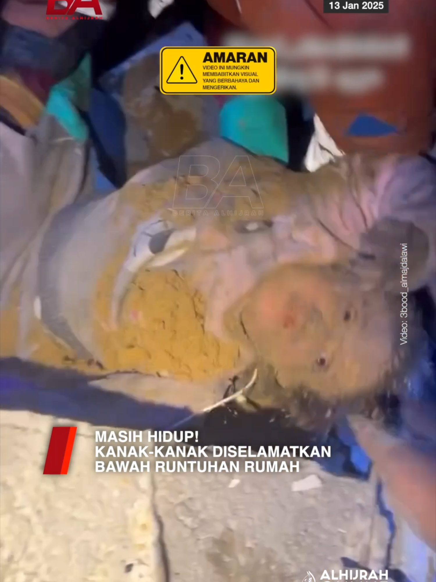 AMARAN: VIDEO INI MUNGKIN MEMBABITKAN VISUAL BERBAHAYA DAN MENGERIKAN Kuasa Allah, Subhanallah! Seorang kanak-kanak perempuan masih bernyawa berjaya diselamatkan selepas tertimbus di bawah runtuhan rumahnya yang diserang rejim Zionis, di Bandar Gaza, malam tadi.