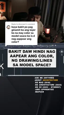 Replying to @dinorawrr Bakit hindi nag chchange ang color ng lines sa model space? Change by blocks lines to by layer 🫶