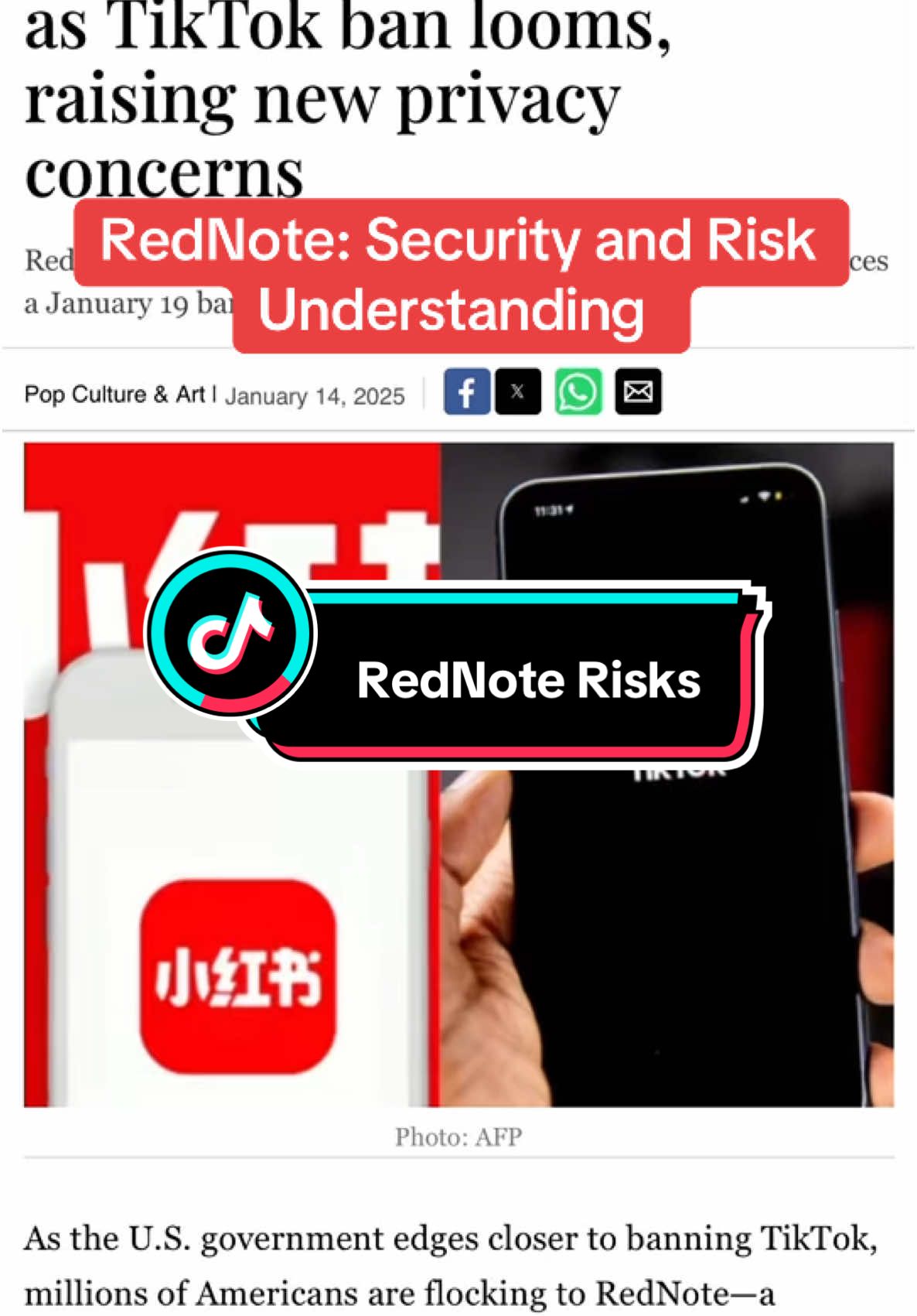 RedNote is quickly becoming a popular alternative to TikTok.  Just be aware of the risks and understanding that this is a Chinese owned and based app. #rednote #socialmedia #savetiktok #onlineawareness #dataprivacy 