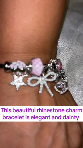 This elegant charm bracelet is beautiful and dainty.  It adjusts to fit most wrists big and small.  Rhinestone bows, crowns, stars and hearts.  #charmbracelets #charms #bracelet #crown #rhinestones #jewelry #tiktokshop 