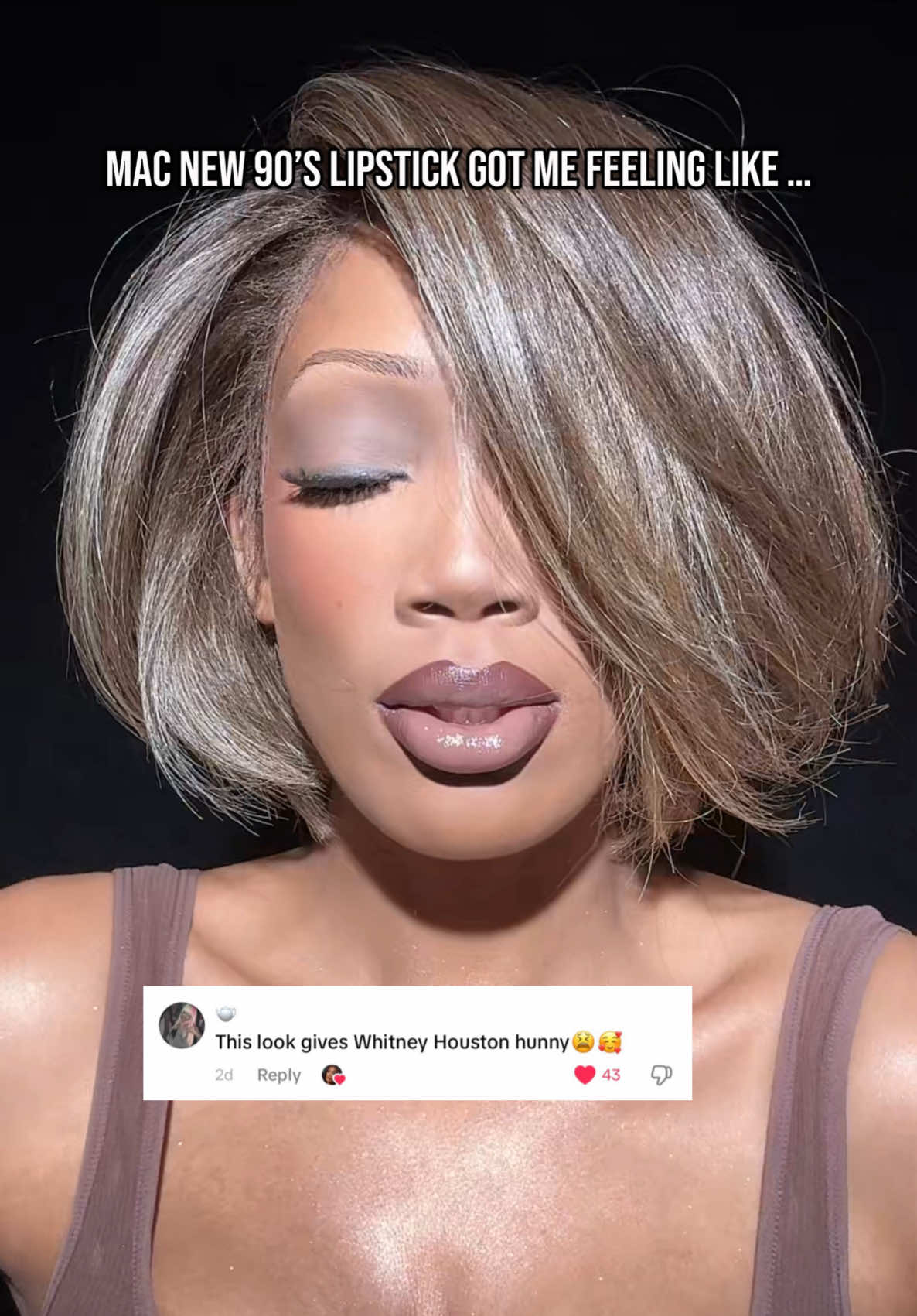 Mac lipstick “Stone” is giving 90s Whitney Houston !! #stone #maccosmetics #maclipstick #whitneyhouston #90s #90slipstick #newmaclipstick #90smakeup 