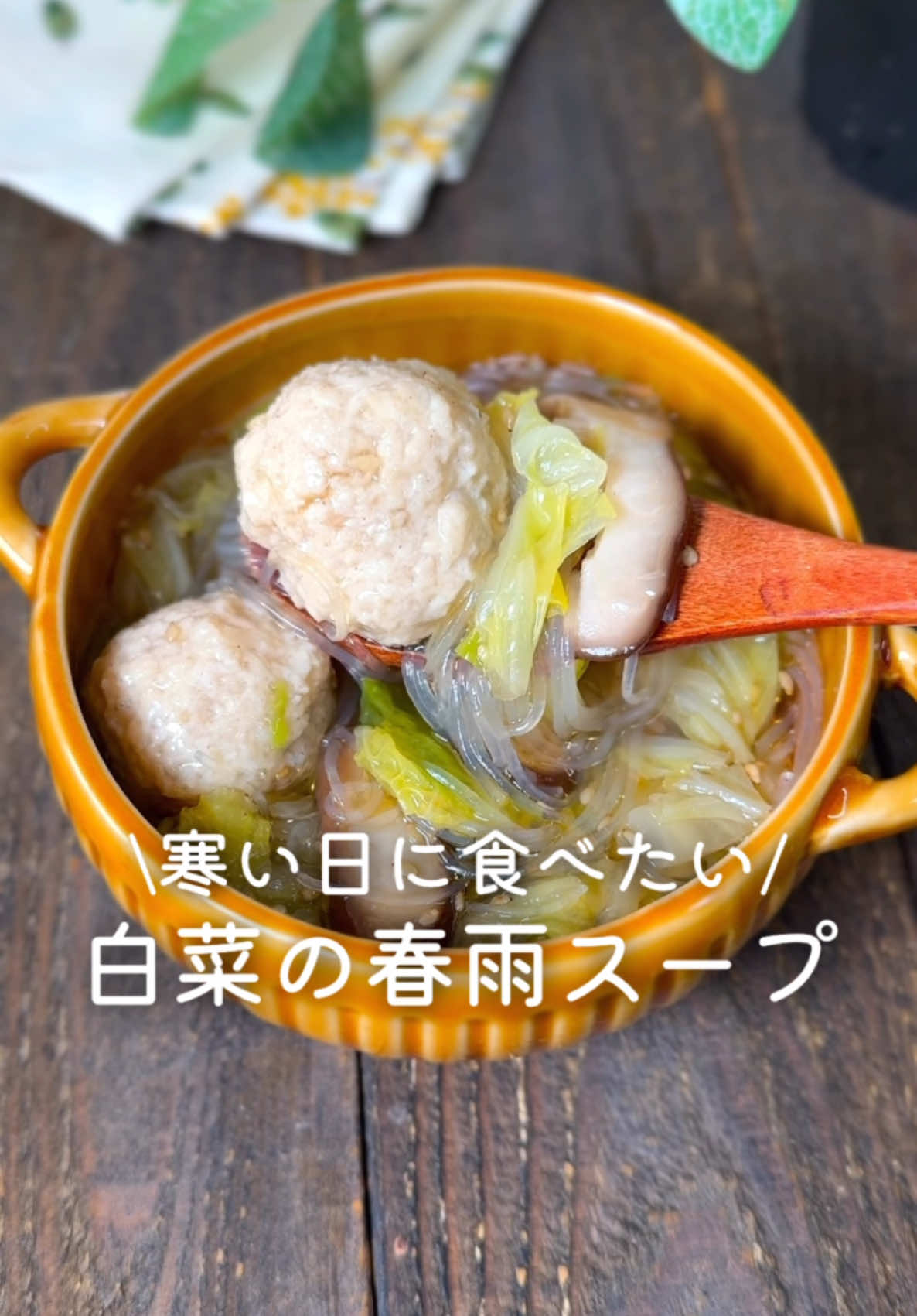 寒い日に食べたい🍲白菜の春雨スープ ⁡ ⁡ 寒い日におすすめの とろとろ白菜の春雨スープ🍲♡ ぜひお試しください✨ ⁡ ⁡ 大人2人分 ⏰20分 ⁡ □白菜1/8玉 □しいたけ2個 A鶏ひき肉150g A片栗粉大さじ1 A料理酒大さじ1 Aしょうが2～3cm A塩コショウ適量 B水600ml B鶏がらスープの素大さじ2 B醤油大さじ1/2 B塩コショウ適量 □白ごま大さじ1 □ごま油大さじ1 □ブラックペッパー適量 ⁡ 1 白菜・しいたけは細切りにする。 ⁡ 2 ボウルにAを入れてよく捏ね 6等分にして丸める。 ⁡ 3 鍋にBを入れて 沸騰したら肉団子を入れて2分程煮る。 ⁡ 4 白菜・しいたけ・春雨を入れて6～8分程煮込む。 ⁡ 5 白ごま・ごま油・ブラックペッパーを入れる。 ⁡ ⁡ #あぴ白菜料理 #あぴ鶏ひき肉料理 #あぴきのこ料理 ほかのレシピはこのタグから見れます💁‍♀️ ⁡ ⁡ 投稿が良いと思ったらイイネお願いします︎👍🏻 ̖́- 作ってほしいものがあったらぜひコメントしてね💬 ⁡ ⁡ ⁡ ⁡ ⁡ ⁡ ⁡ ⁡ ⁡ ⁡ ⁡ ⁡ ⁡ ⁡ ⁡ ⁡ #時短料理 #時短レシピ #簡単ごはん #簡単料理レシピ  #こどもごはん #幼児食レシピ #幼児食記録 #幼児食プレート #白菜レシピ #白菜スープ #春雨スープ #きのこ料理 #スープレシピ #鶏ひき肉 #ヘルシーレシピ #ヘルシーメニュー 
