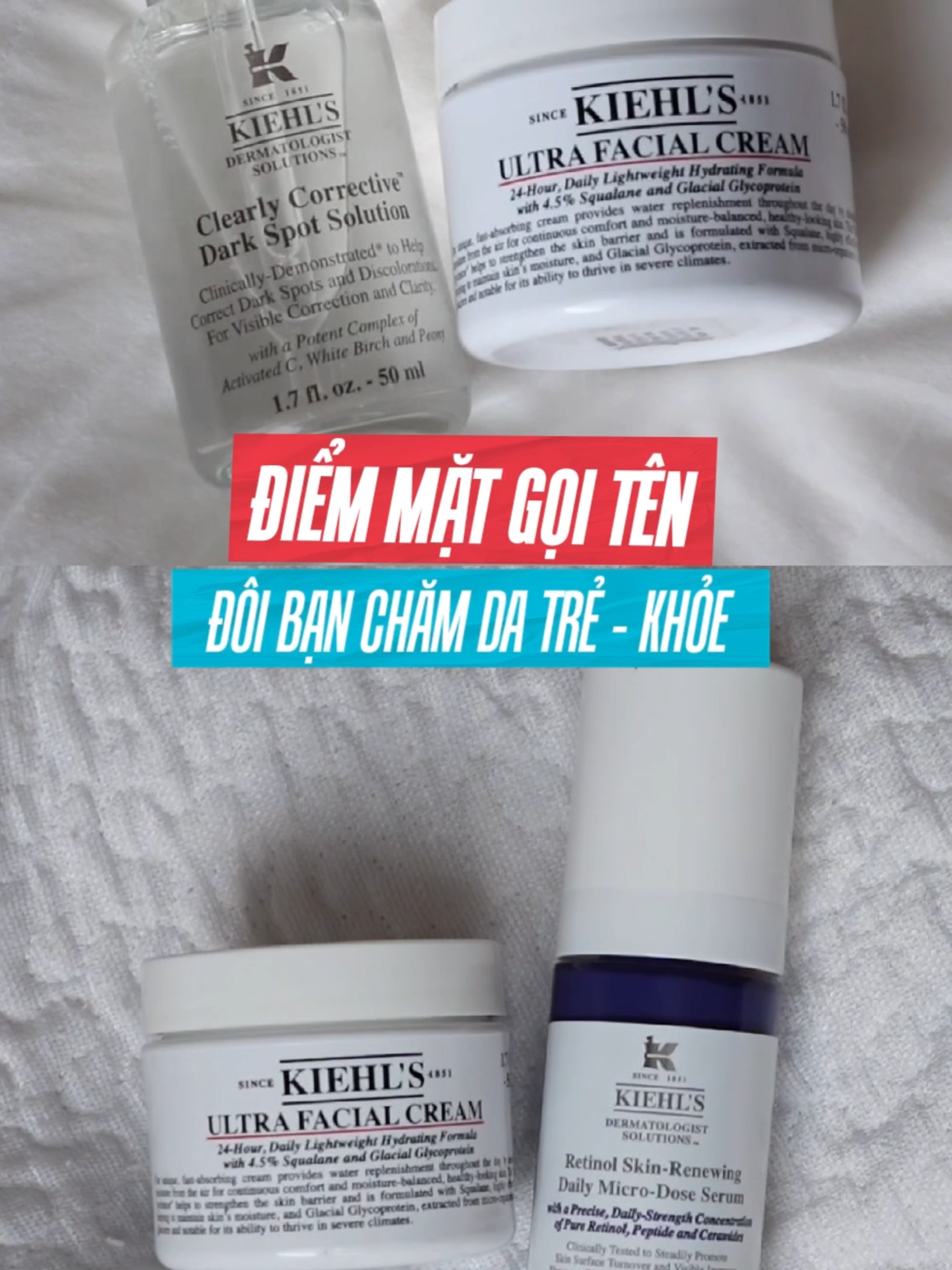 🌟 ĐIỂM MẶT GỌI TÊN: BỘ ĐÔI CHĂM DA TRẺ - KHỎE!💧✨ #KiehlsVietnam #DongSanPhamUltraFacial #CapAmSau #PhucHoiNhanh #Skincare