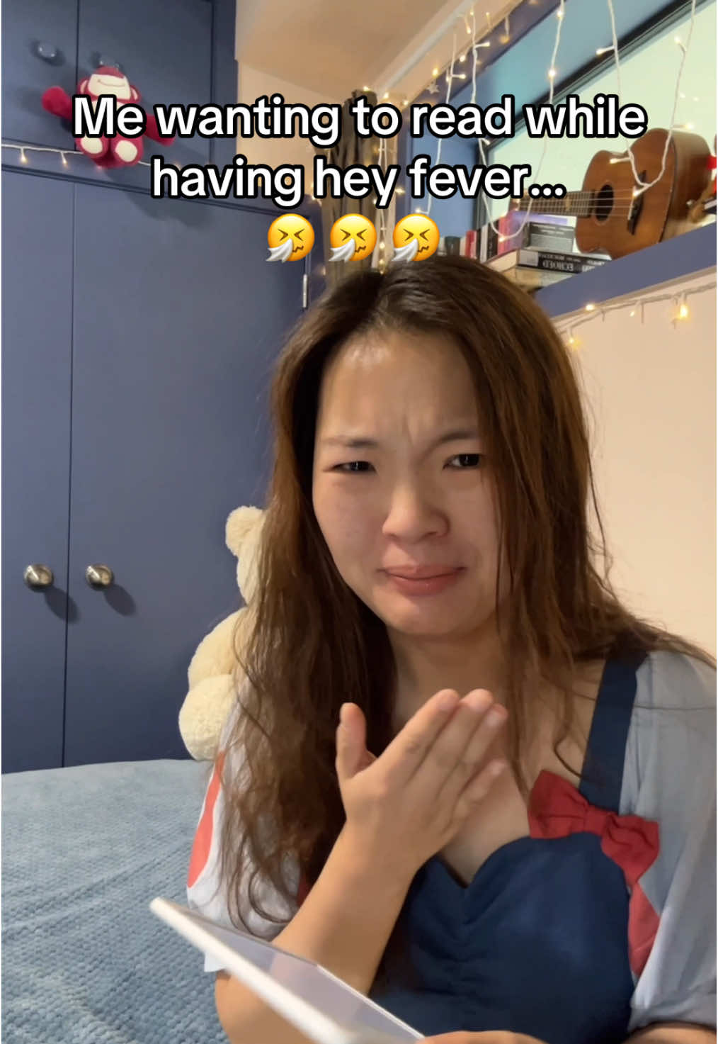 Anyone else sneezing their way through their TBR? ?? Let’s suffer together 🤧  🤧 🤧  #heyfever #sneeze #sneezeface #toberead #reading #BookTok #bookworm #struggle