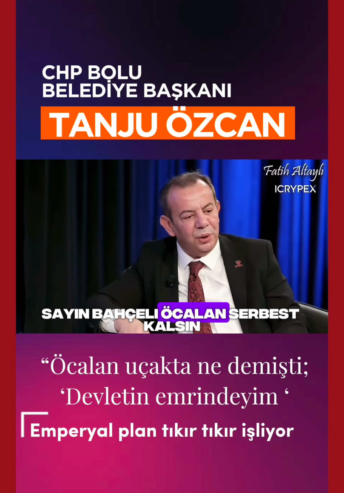 Tanju Özcan: “Öcalan uçakta ne demişti; ‘Devletin emrindeyim’  Peki o zaman MHP-Ecevit hükümeti, sonrasında 23 yıl Erdoğan hükümeti neden Öcalan’a silah bıraktırma çağrısı yaptırmadı? Şimdi neden yaptırıyor? Emperyal plan tıkır tıkır işliyor.” #türkiye #siyaset #chp #tanjuözcan #devletbahceli #mhp #fatihaltaylı #iyiparti #zaferpartisi #gündem 