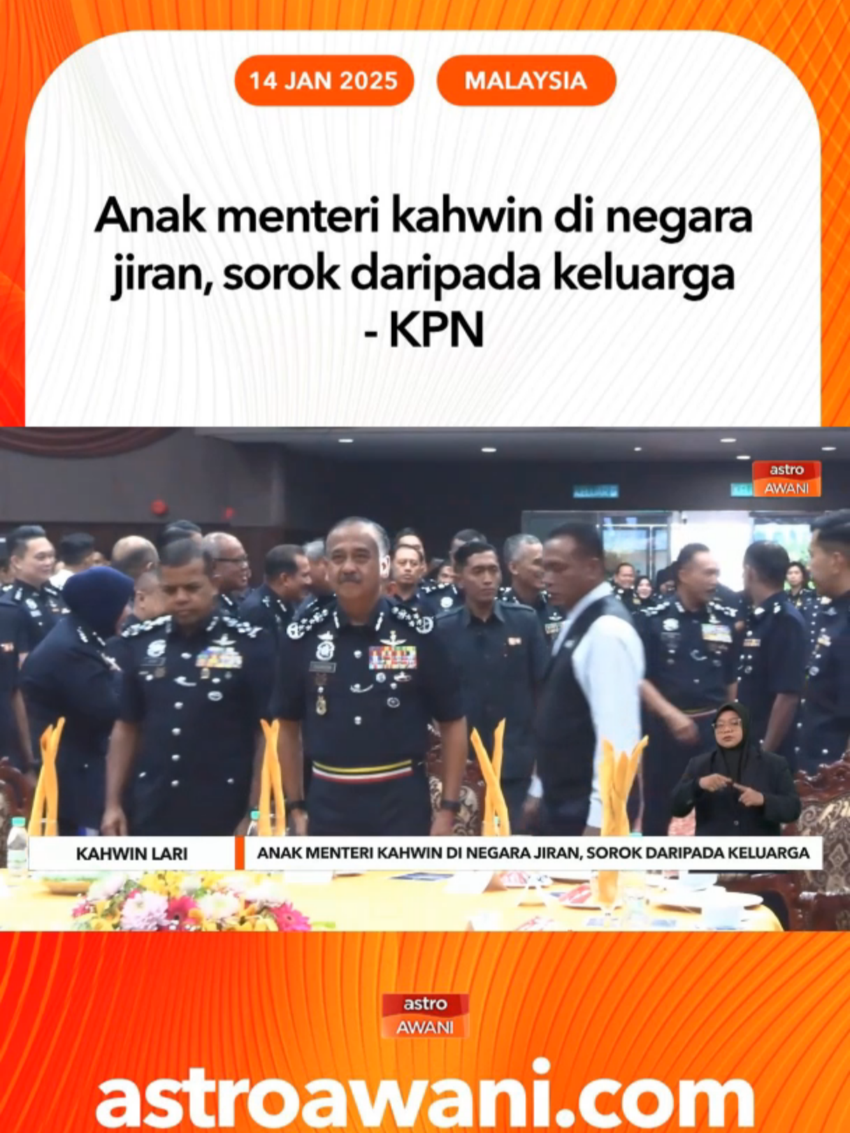 Polis mengesahkan sijil nikah anak seorang menteri Kabinet adalah sah selepas mereka berkahwin di negara jiran pada September lalu. #AWANI745 #AWANInews