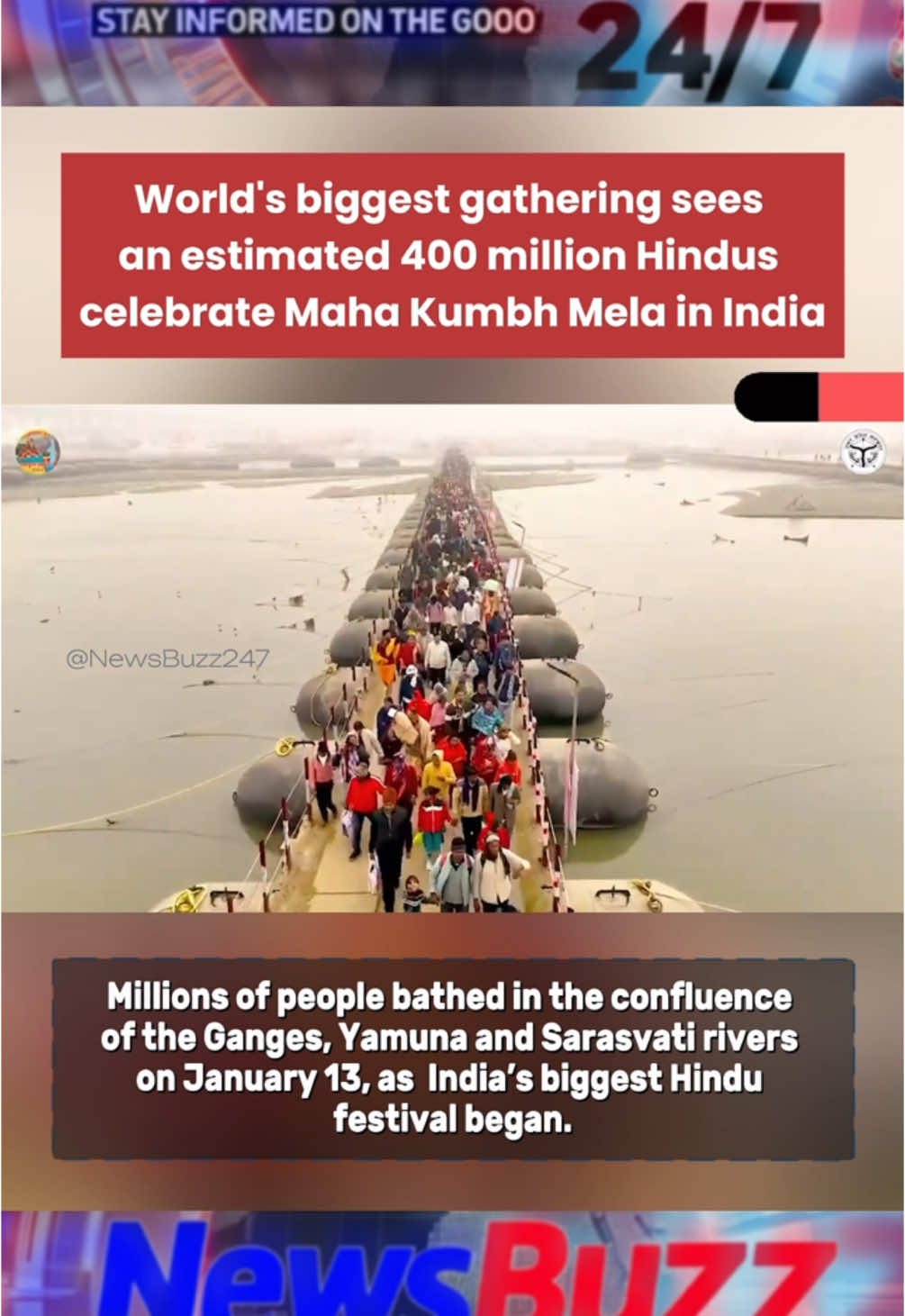Footage released by the Office of the Chief Minister of Uttar Pradesh shows the first day of the Mahakumbh Mela celebrations, with huge numbers of people seen around Triveni Sangam, the sacred river confluence. #india #uttarpradesh #festivel #400m #hindus #mahakumpbmela #fy #fyf #foryouindia #followformore 