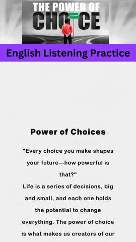 Power of Choices(improve your English)  daily english practice by reading and listening to short stories. #readingchallenge #learnenglish #english #improveyourenglish #motivation #listeningpractice #power #choices 