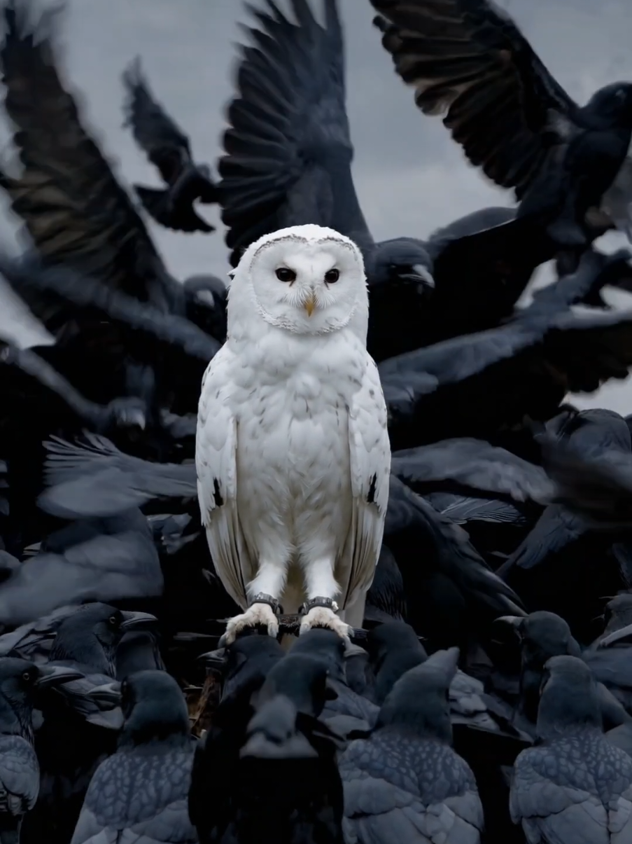 White Owl amid a mass of Black crows 🔥 #whiteowl #Owl #nazgul #saruman #dark #evil #villain 