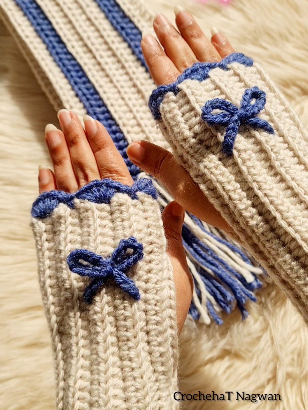 crochet fingerless gloves  جوانتي بدون أصابع  #crochet #tutorials #crochettutorial #crochetersoftiktok #handmade #design #decoration #tips #stitch #creatorsearchinsights #crochehatnagwan 