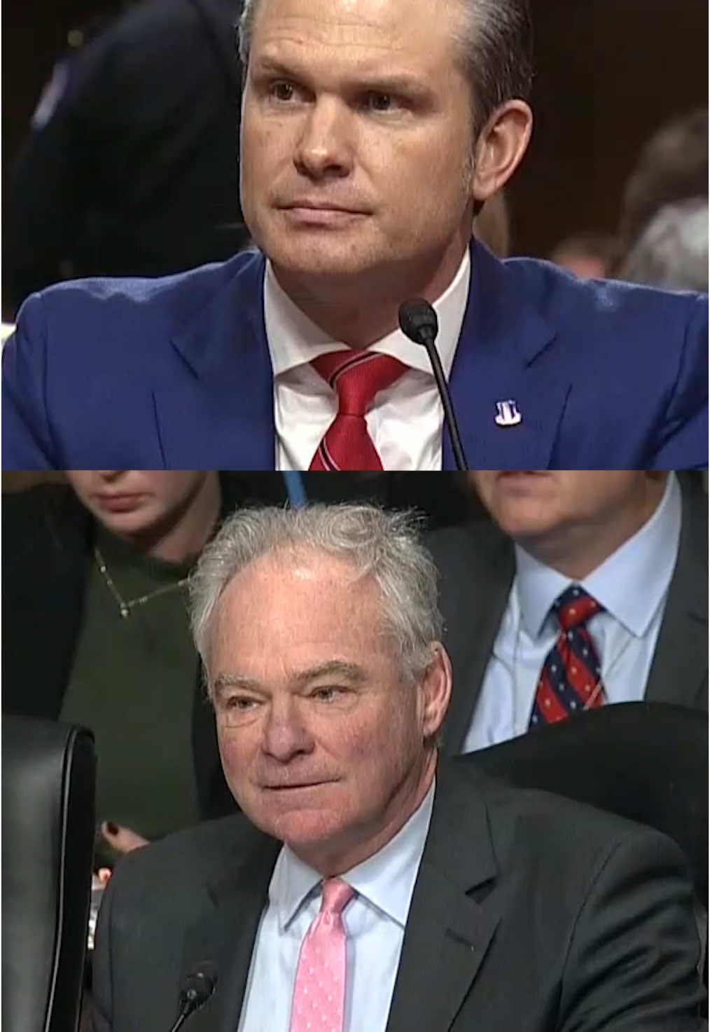 In contentious questioning during Pete Hegseth's confirmation hearing to be secretary of defense Tuesday, Sen. Tim Kaine, a Virginia Democrat, repeatedly asked Hegseth about his relationship history, pointing to his three marriages and public admission of infidelity. 