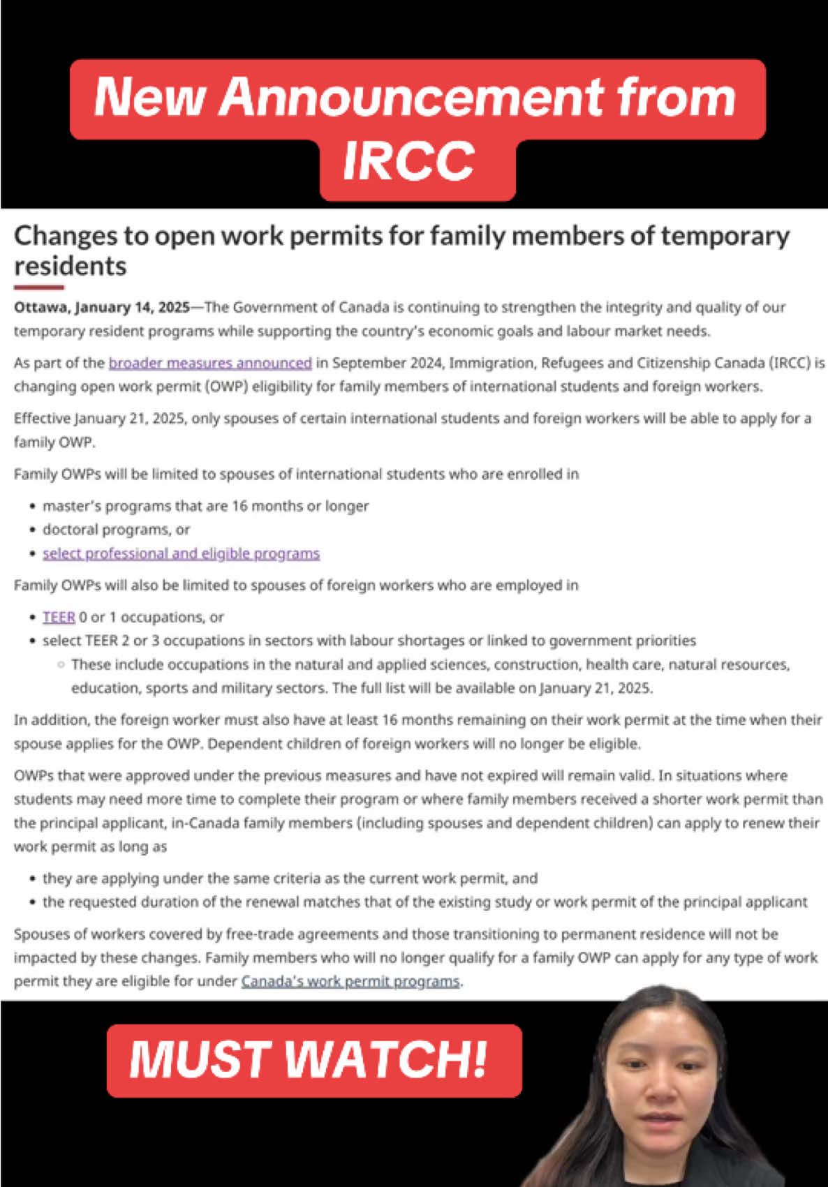 New Announcement from IRCC  related to open work permit of foreign workers 🇨🇦 #greenscreen #sowp #irccnews #ircccanada #canadaimmigration #immigrationnewscanada #immigrationnews #canada #canadanews #internationalstudents🇨🇦 #fyp 