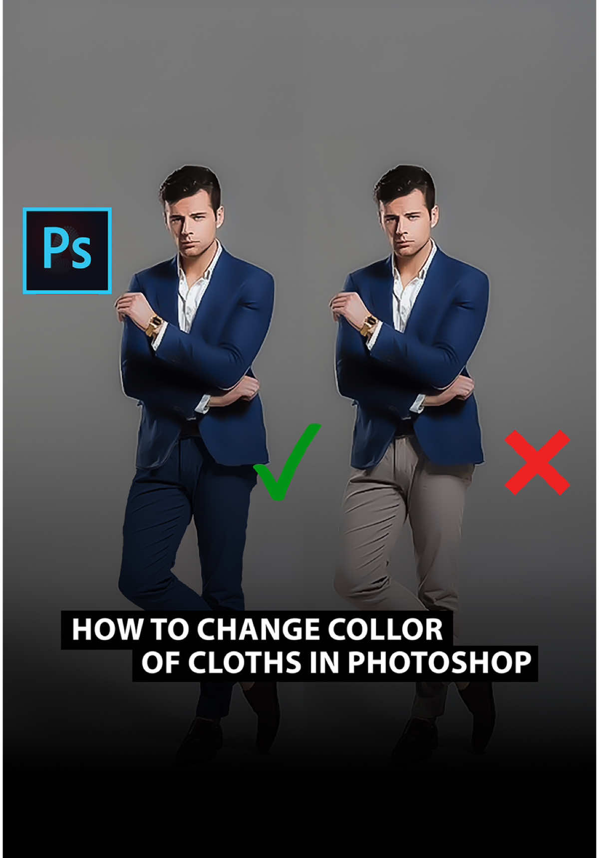 How to change colour of cloths in Photoshop 🖌️🤵🏻‍♂️ . . . . #photoshop #photopraphy #art #design #tutorial #digitalart #photoshoptutorial #graphicdesign #graphicdesigner