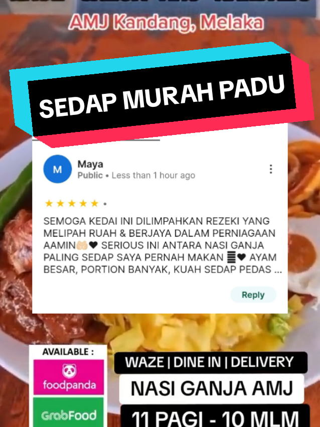 Bila pelanggan pekena NASI GANJA AMJ NO 1 DI MELAKA serendah RM 7 je beb. Depa kata padu sedap murah dan berbaloi sangat. #grabfood #foodpanda #shopeefood #melakapeople 