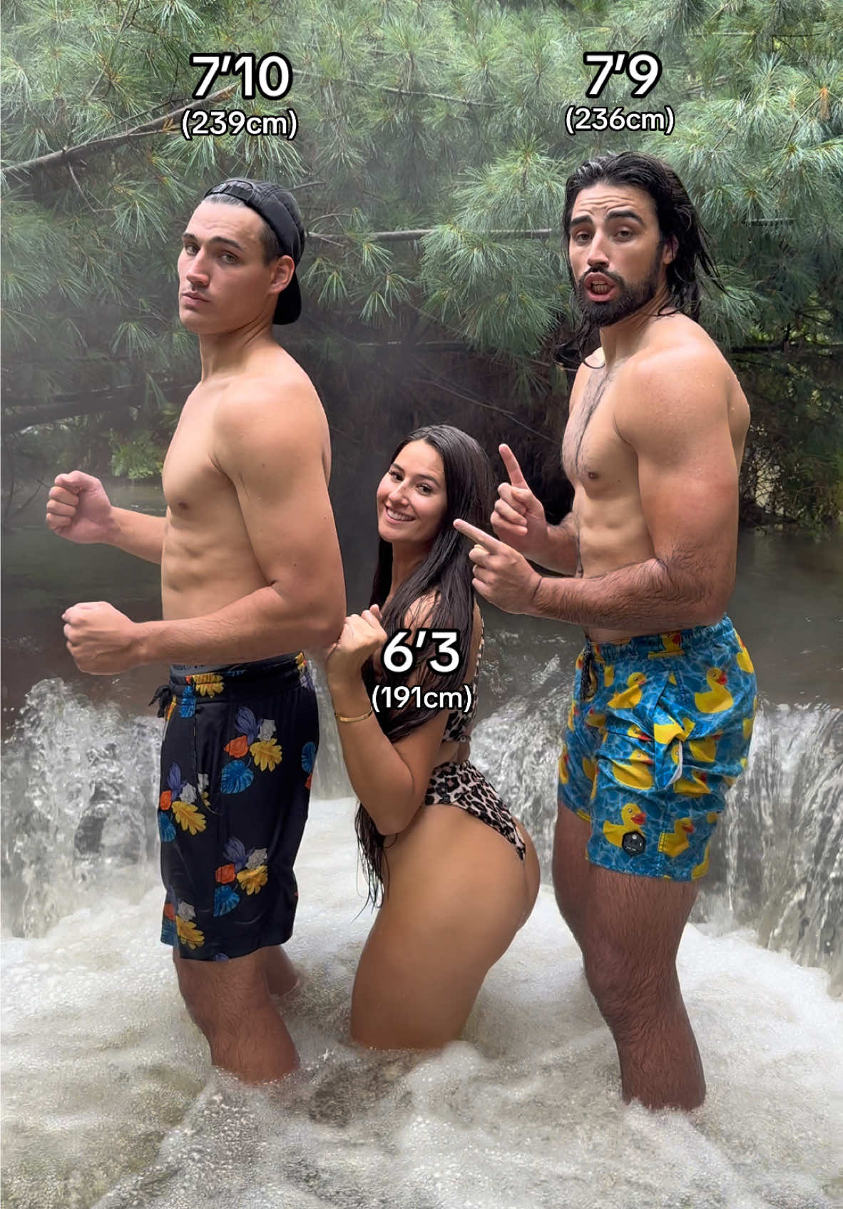 My brothers make me look tiny😳 #short #tall #family #dance #hotsprings (we are all adults wearing swimsuits while swimming in a waterfall) 