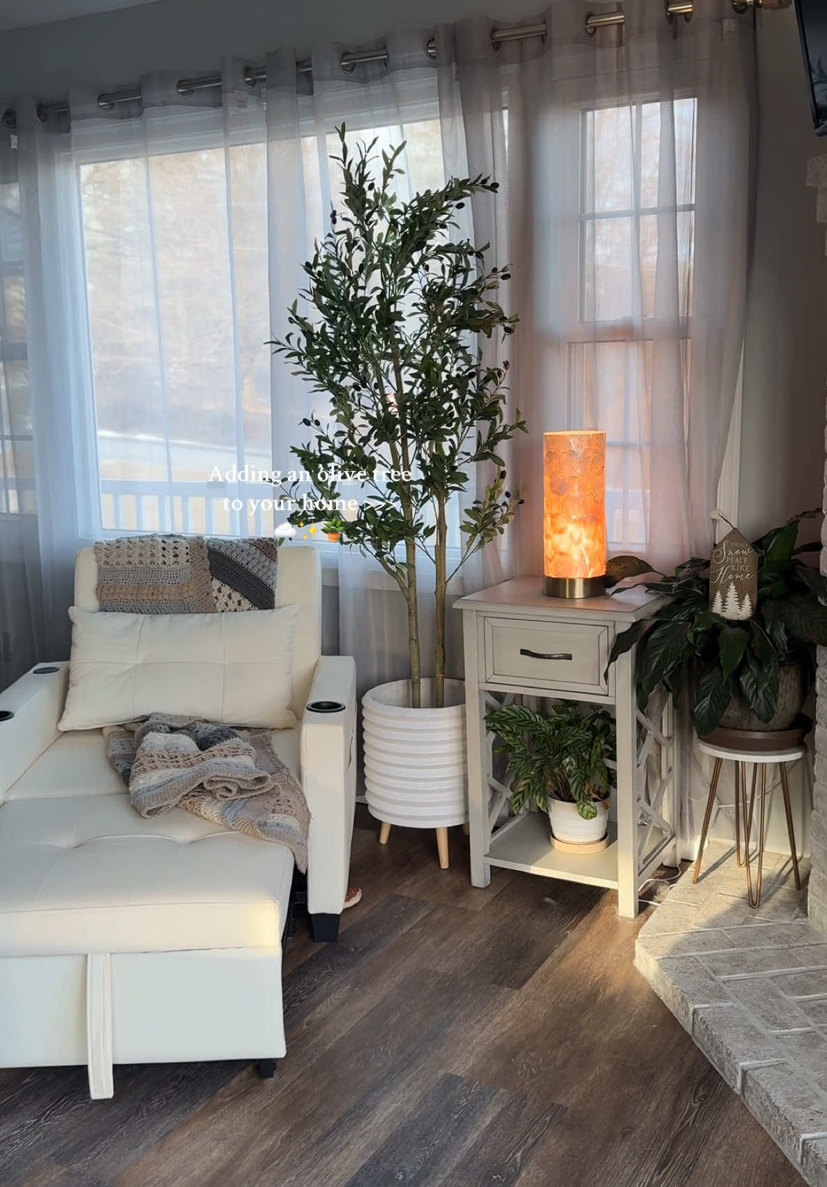 I got this 6ft olive tree and I am OBSESSED. It looks SO cute in my home.  #olivertree #homedecor #livingroom #homeimprovement 