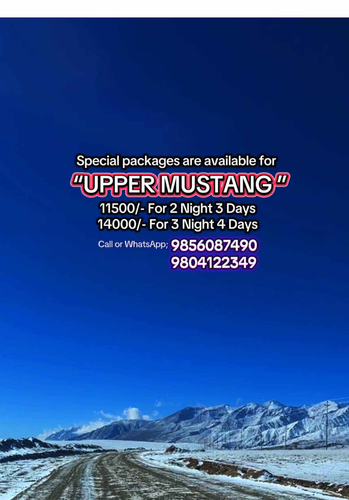 Special packages are available for “ UPPER MUSTANG ” 11500/- For 2 Night 3 Days 14000/- For 3 Night 4 Days UPPER MUSTANG || मुस्ताङ तथा नेपालका सम्पुर्ण पर्यटकिय गन्तव्य  भ्रमणका लागी हामीलाइ सम्झनुहोस ॥ NAMASTE TOURS AND TRAVEL Call 985-608-7490 9️⃣8️⃣5️⃣6️⃣0️⃣8️⃣7️⃣4️⃣9️⃣0️⃣  Website: www.namastetravel.org Email: namastezerokm@gmail.com Address: Pokhara Metropolitan City-05, Zerokm,  Nepal #namastetoursandtravel #uppermustang #mustang #jhongcave #chhoser_uppermustang #daribro #trending #reply #sudipacharya #nepal #koralaborder 