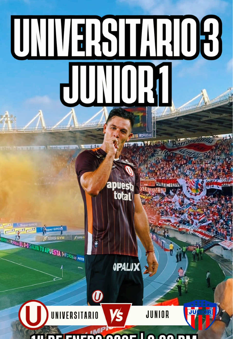 @Universitario ganó por 3 a 1 a Junior de Barranquilla en Colombia. En el primer encuentro del 2025, los goles cremas fueron marcados por Yuriel Celi, Gabriel Costa y Diego Churin.  #universitariodedeportes #ydaleu #garracrema #universitario #liga #ydaleutodalavida #peru #trincheranorte #vamoscremas #lolofernandez #barrauoriente #futbolperuano  #juntosporla29 #futbol  #cremademivida  #vamosmerengues #laueslau  #lauesdesugente #n #trincheraunorte  #crema #universitariodedeportes 