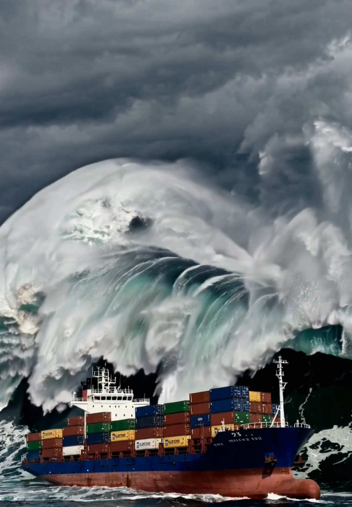 Each year, an estimated 1,500 to 2,000 shipping containers are lost at sea, often due to extreme weather events like rogue waves. This accounts for about 0.0006% of the 226 million containers shipped globally. While rare, such incidents can result in significant environmental and economic impacts #ocean #bigwaves #tidalwave #tsunami #cargoship  #ship #danger #fyp 